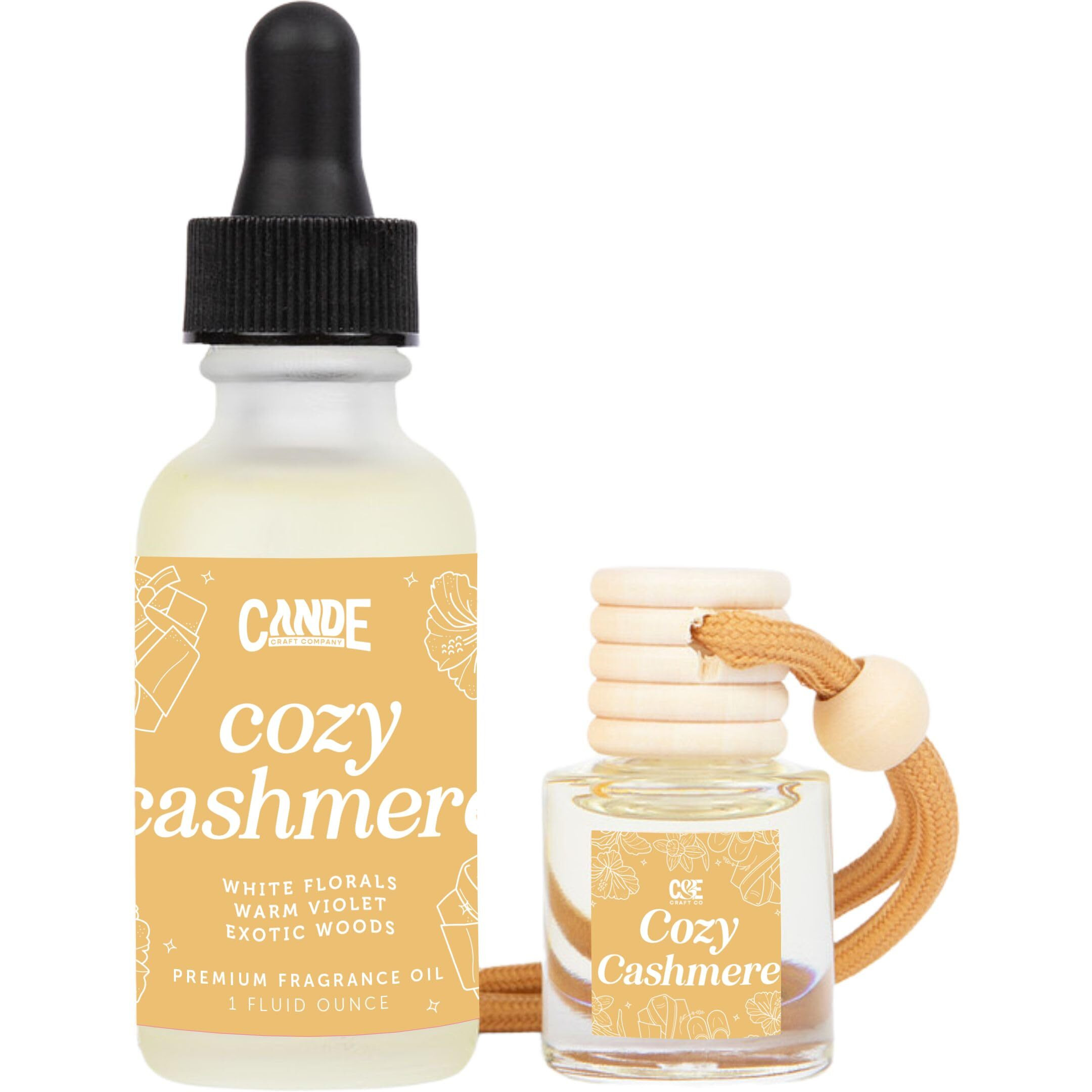 Car Air Freshener & Refill Bundle - Hanging Scent Diffuser For Car, Long-Lasting Essential Oil Car Fragrance, Reusable Glass Bottle + Refill, 2 Pack (Cozy Cashmere)