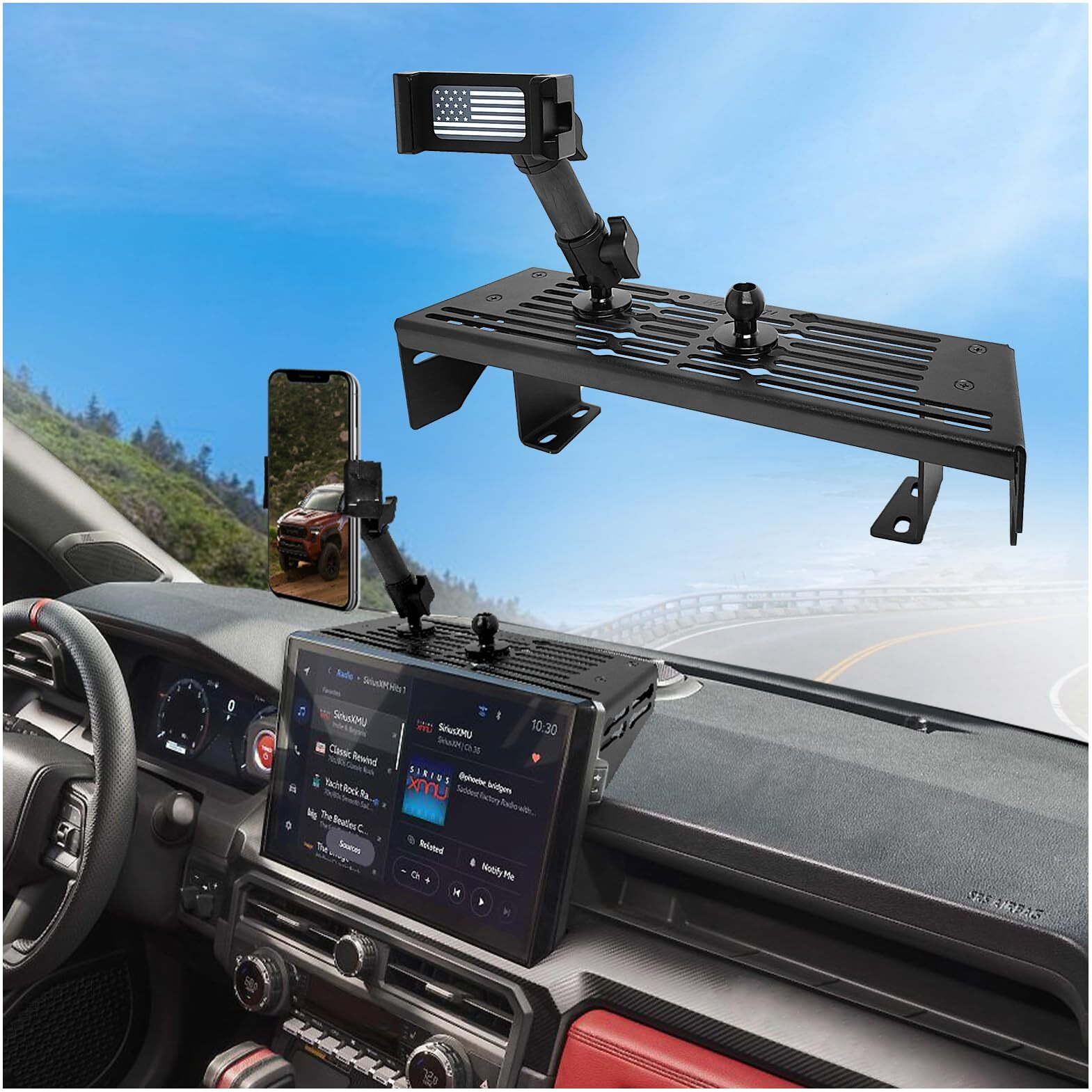Wxrylyn 2024 2025 Tacoma Phone Mount For 2024 2025 Toyota Tacoma Metal Platform Phone Mount 2024 Tacoma Dash Cell Phone Holder (Only For 14Inch Screen/No Drill Installation)