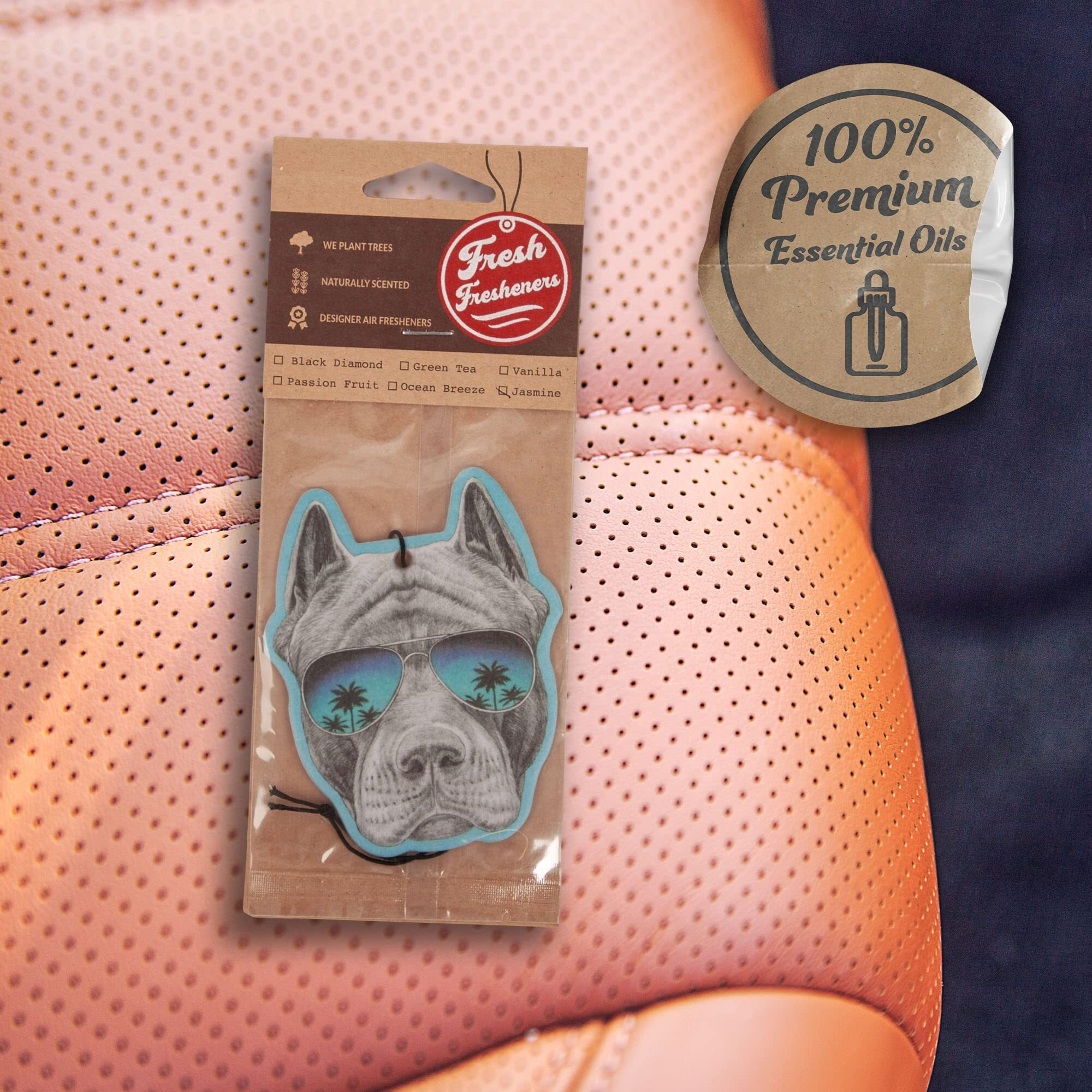 Dog Car Air Freshener 3 Pack Pit Bull Scented With Essential Oils By Fresh Fresheners (3 Pack)