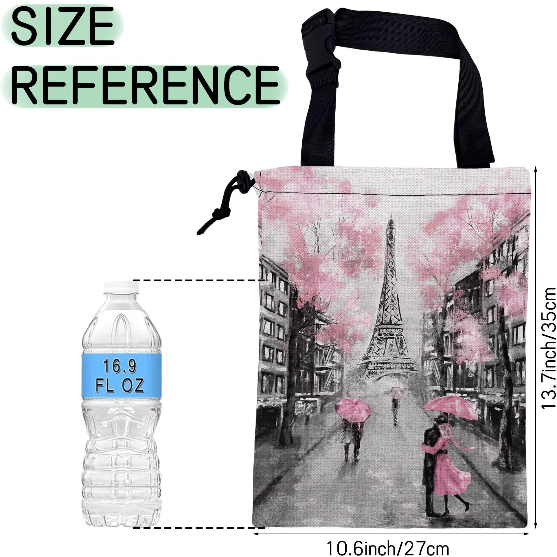 Nhnxhwia Eiffel Tower Car Trash Bag,Paris Oil Painting Hanging Drawstring Car Garbage Bag, Waterproof Canvas Car Back Seat Organizer With Adjustable Buckle, For Vehicles, Suvs, Camping, Road Trips