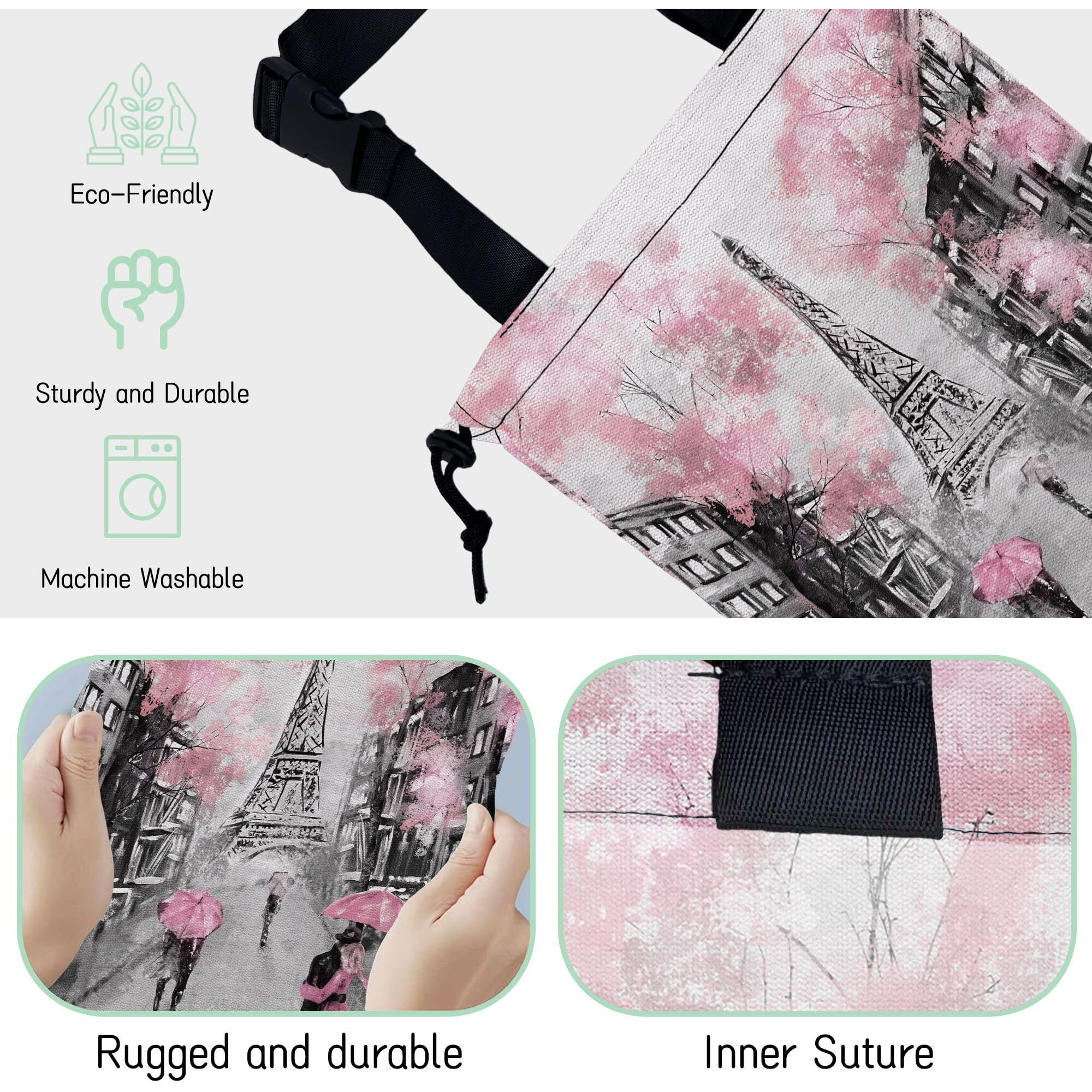 Nhnxhwia Eiffel Tower Car Trash Bag,Paris Oil Painting Hanging Drawstring Car Garbage Bag, Waterproof Canvas Car Back Seat Organizer With Adjustable Buckle, For Vehicles, Suvs, Camping, Road Trips