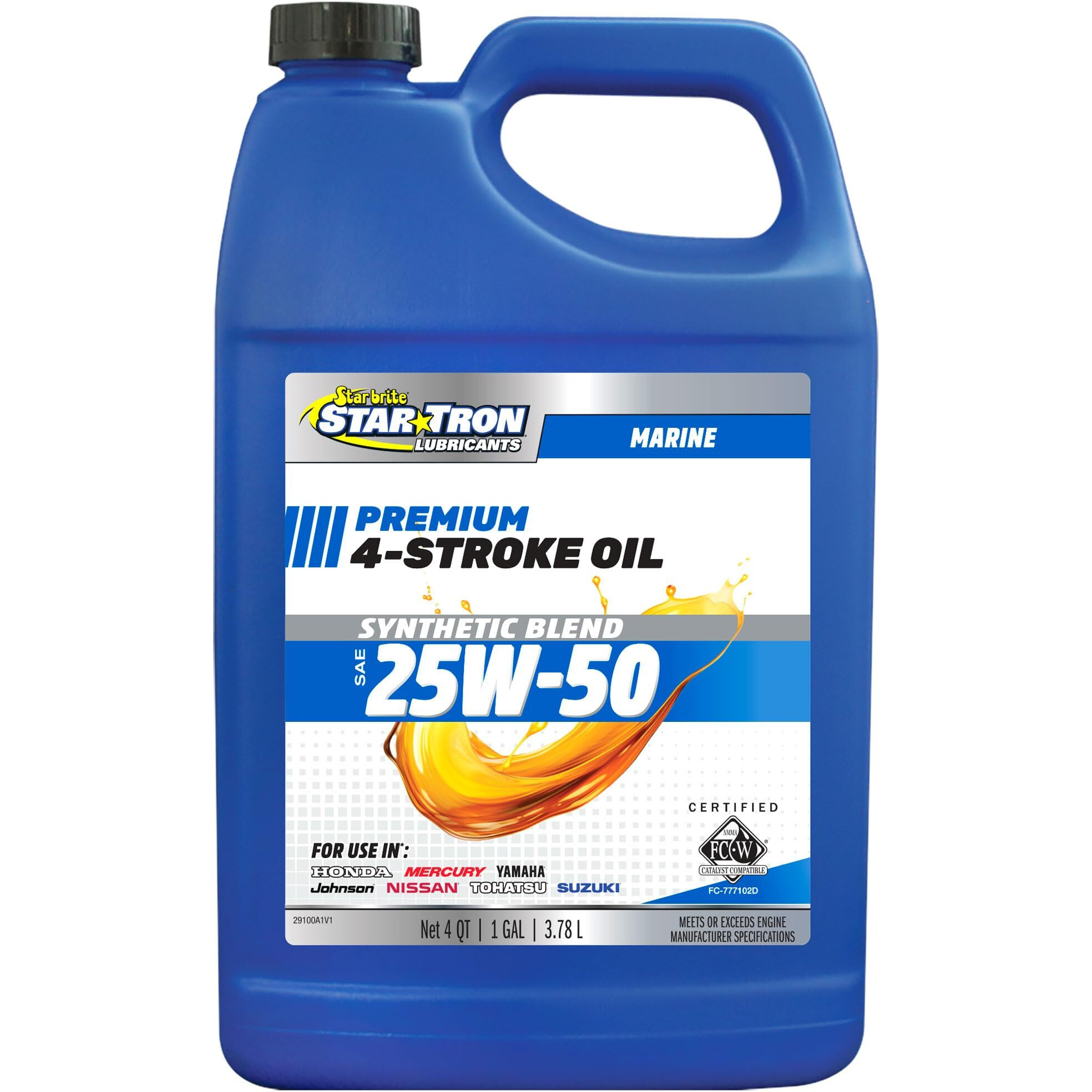 Star Brite Star Tron Premium 4-Stroke Engine Oil Sae 25W-50, Synthetic Blend, Fc-W Certified, Marine-Grade