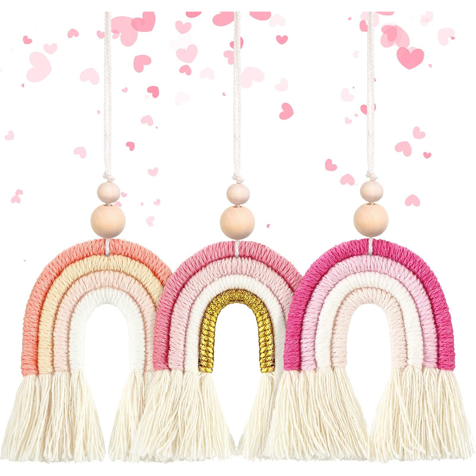 Frienda 3 Pieces Boho Rainbow Car Charm Essential Oil Diffusers For Car Cute Air Fresheners Handmade Hanging Accessories Decor(Classic Style)