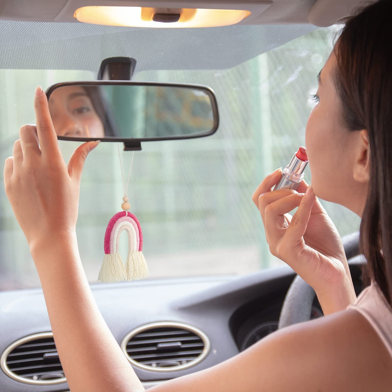 Frienda 3 Pieces Boho Rainbow Car Charm Essential Oil Diffusers For Car Cute Air Fresheners Handmade Hanging Accessories Decor(Classic Style)