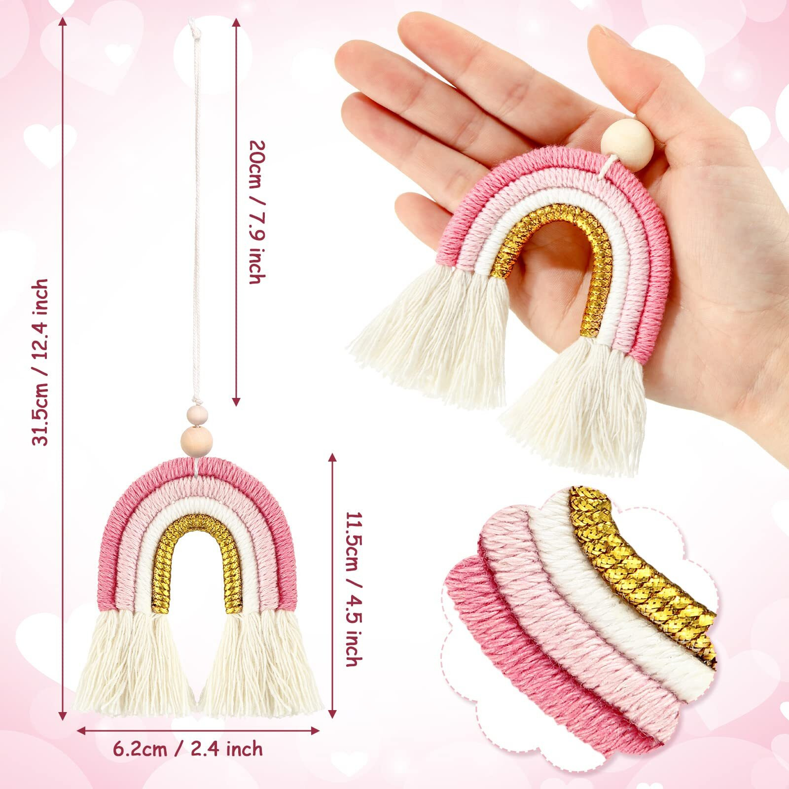 Frienda 3 Pieces Boho Rainbow Car Charm Essential Oil Diffusers For Car Cute Air Fresheners Handmade Hanging Accessories Decor(Classic Style)