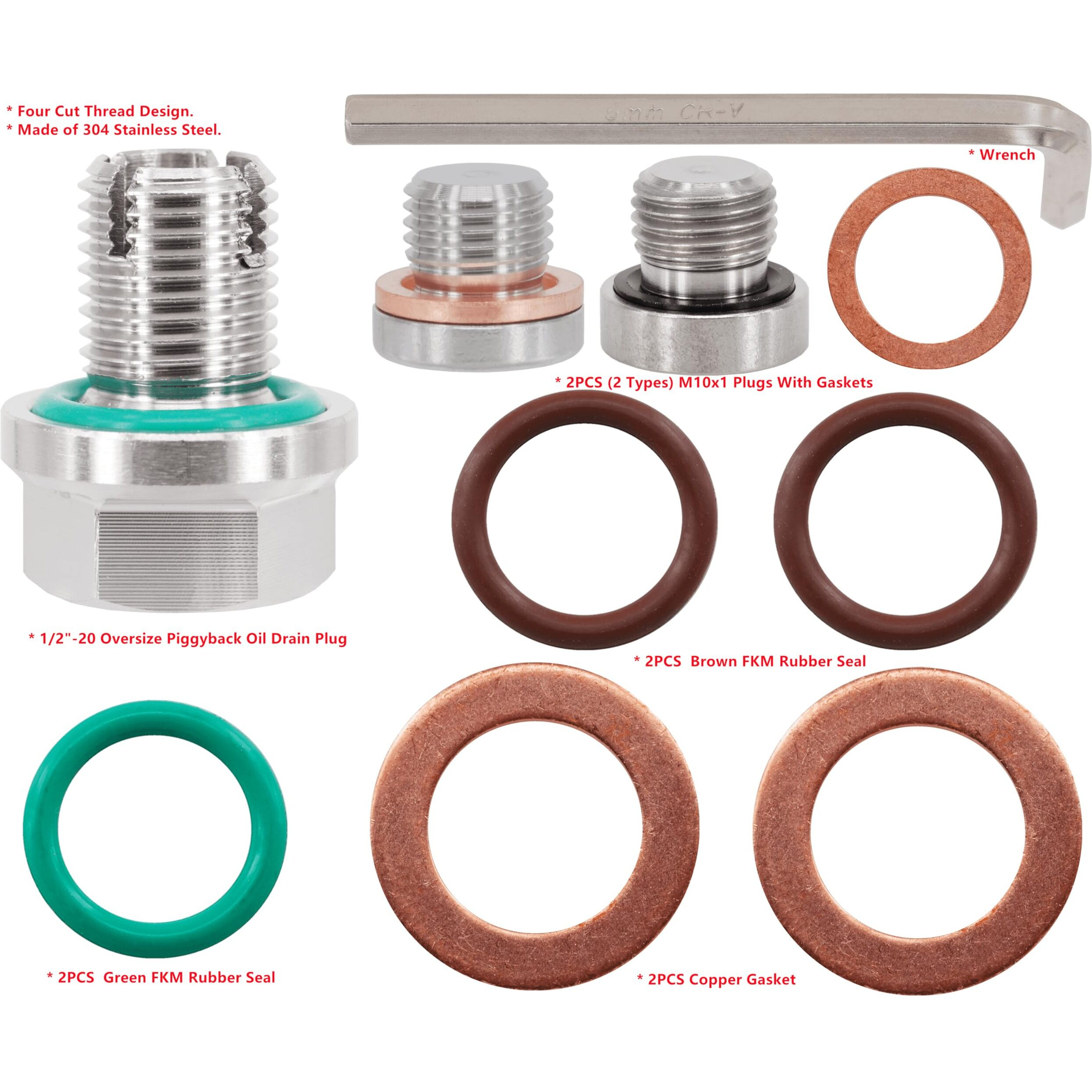 Dsnaduo 1/2""-20 Oversize Piggyback Oil Drain Plug, Stainless Steel Self Tapping Oil Pan Thread Repair Kit