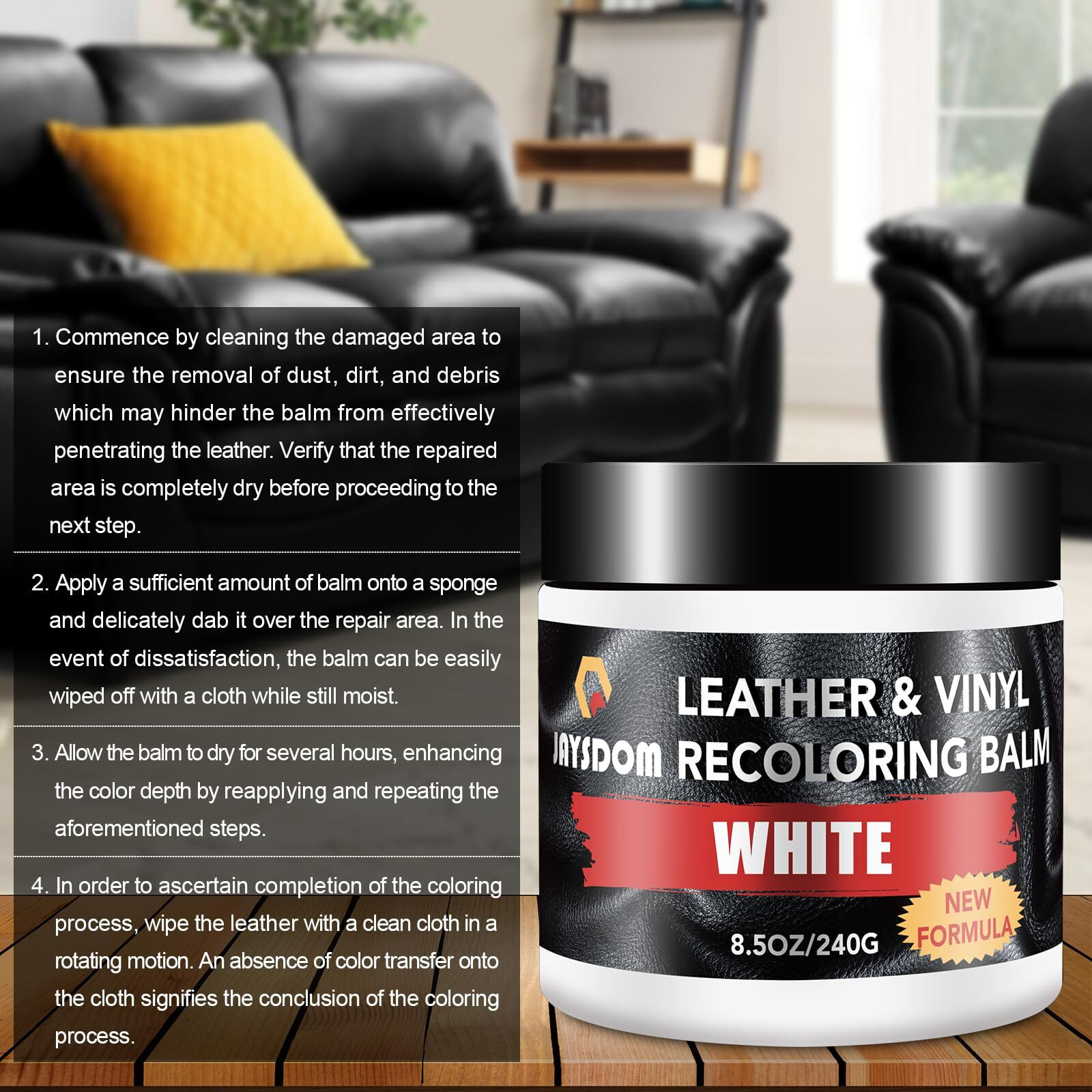Leather Recoloring Balm, Leather Repair Kit, Leather Dye, Leather Color Restorer, Leather Scratch Remover, Leather Couch Paint, Repair, Leather Scratch Repair, Leather Restorer(White With Oil)