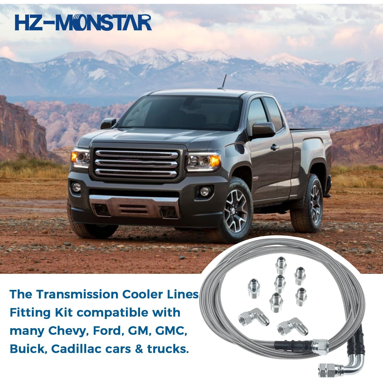 Hz-Monstar 6An 52"" Transmission Fluid Oil Cooler Hose Line Kit, Th350 Transmission Cooler Lines Compatible With Gm Chevy Ford Gmc Buick Cadillac Cars And Trucks For 700R4 Th400