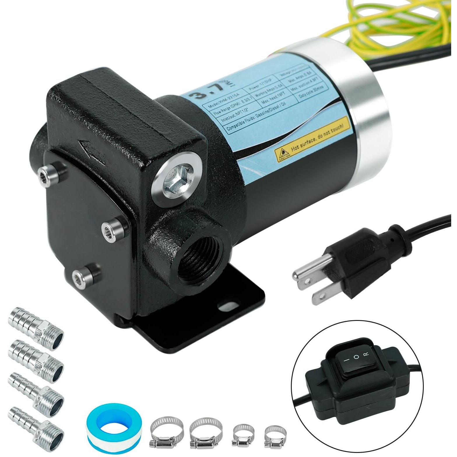 Lappplsp 110V Gasoline Oil Fuel Transfer Pump With Connection Cables, Upgraded Reversible Pumping, Thermal Protection, Switch Control, For Gasoline Diesel Kerosene