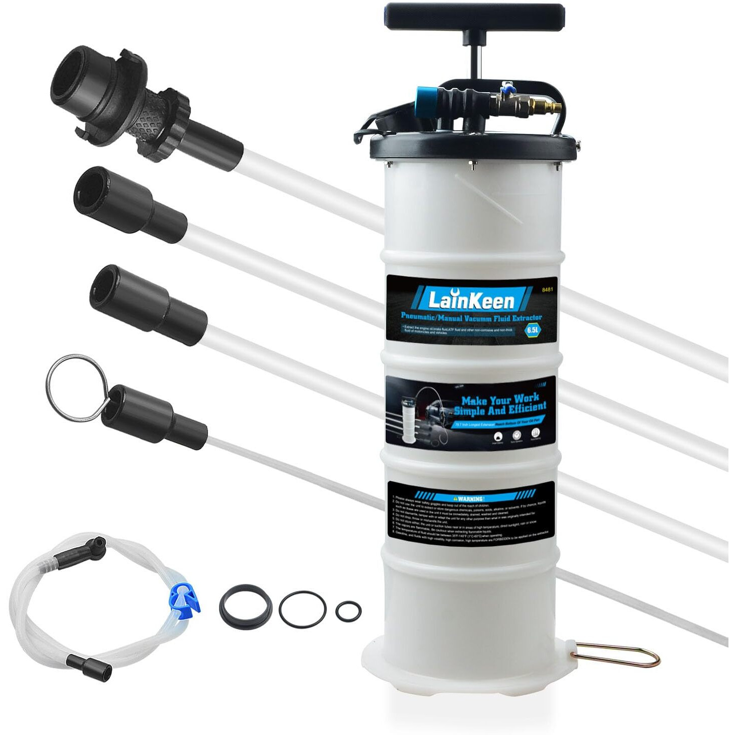 Lainkeen 6.5L Pneumatic/Manual Oil Fluid Extractor Pump Tools Kit,Oil Change Vacuum Pump Extractor For Automotive/Boats Oil Change Transfer With Pump Tank Remover & 4 Tubes And A Brake Bleeding Hose