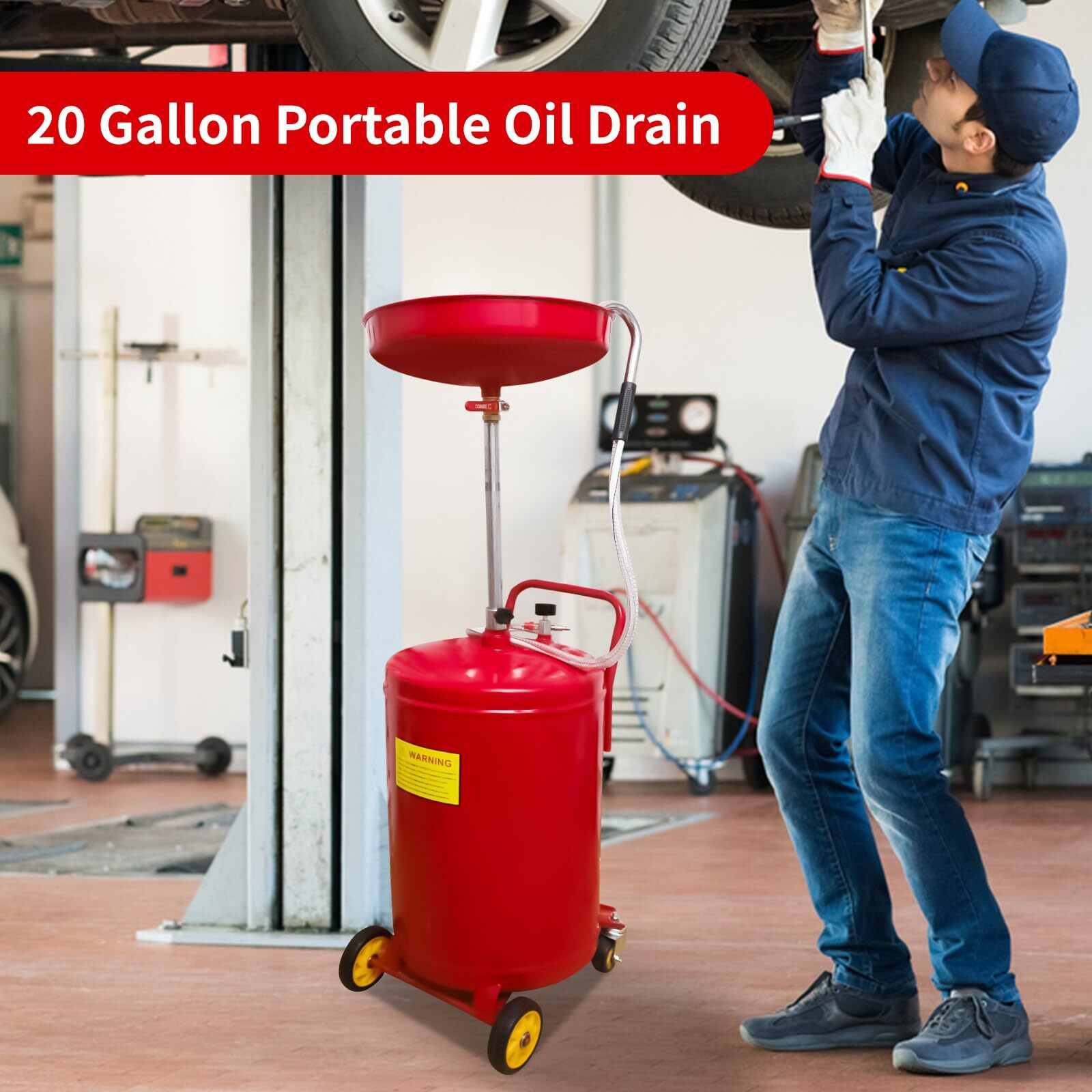 Aain 20 Gallon Portable Oil Drain Container,Waste Oil Drain Tank,Air Operated Drainer For Oil Change,Portable Fluid Drain Disposal With Adjustable Height,Heavy Duty Construction With Wheels