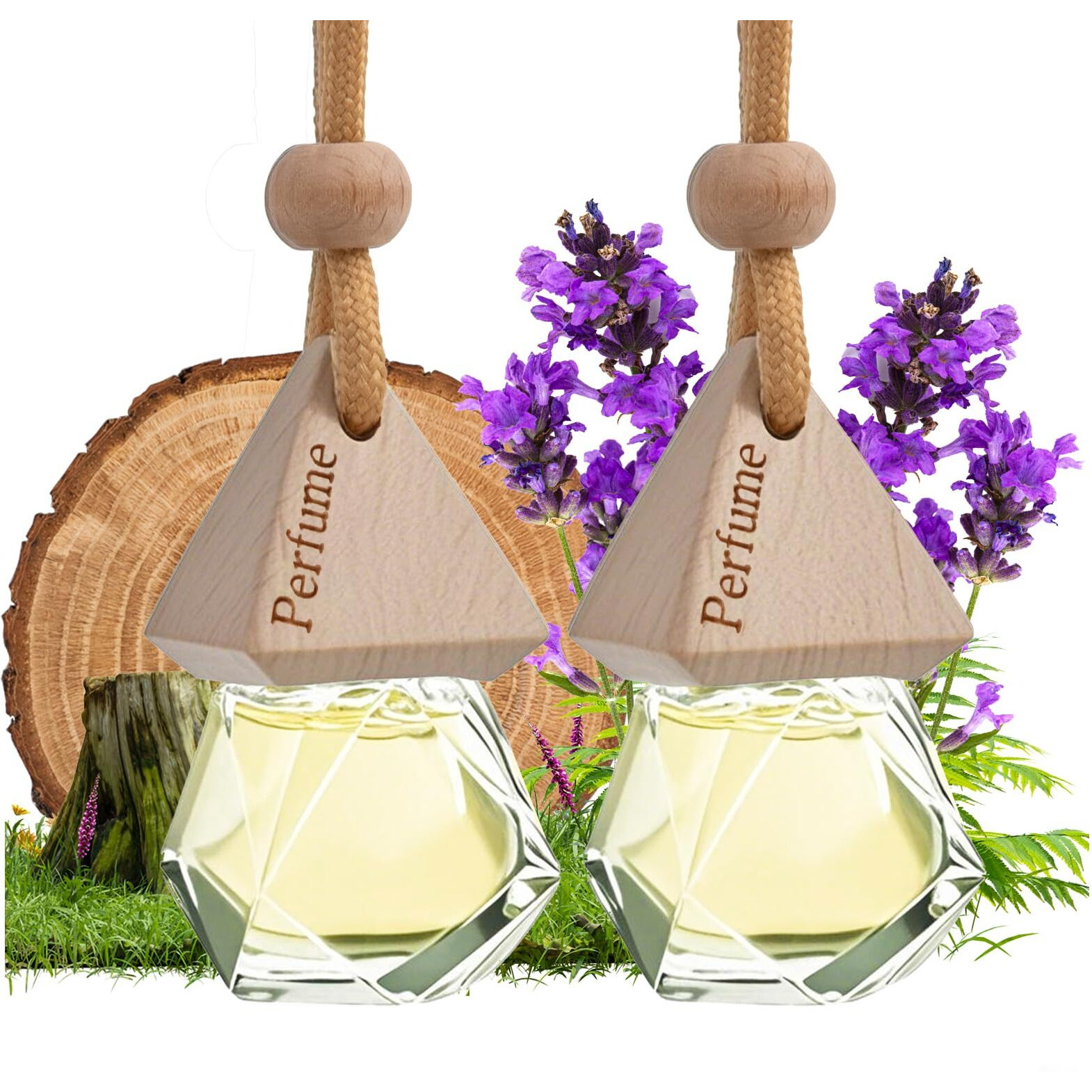 Car Air Freshener, Hanging Diffuser For Car Interior, Long-Lasting (60+ Days), Non-Toxic & Giftable (Diamond Bottles (2    0.27 Fl Oz), Mahogany Teakwood)