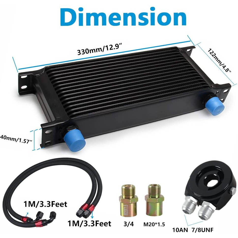 Htracing 16 Row An10 10An Transmission Oil Cooler Kit Stacked Plate Universal British Radiator Oil Cooler Condenser With Fuel Line Hose Mounting Nut Adapter Fuel Hose Clamp Aluminium Alloy Black