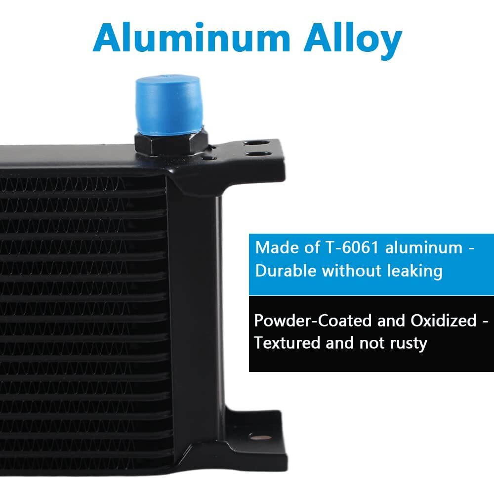 Htracing 16 Row An10 10An Transmission Oil Cooler Kit Stacked Plate Universal British Radiator Oil Cooler Condenser With Fuel Line Hose Mounting Nut Adapter Fuel Hose Clamp Aluminium Alloy Black