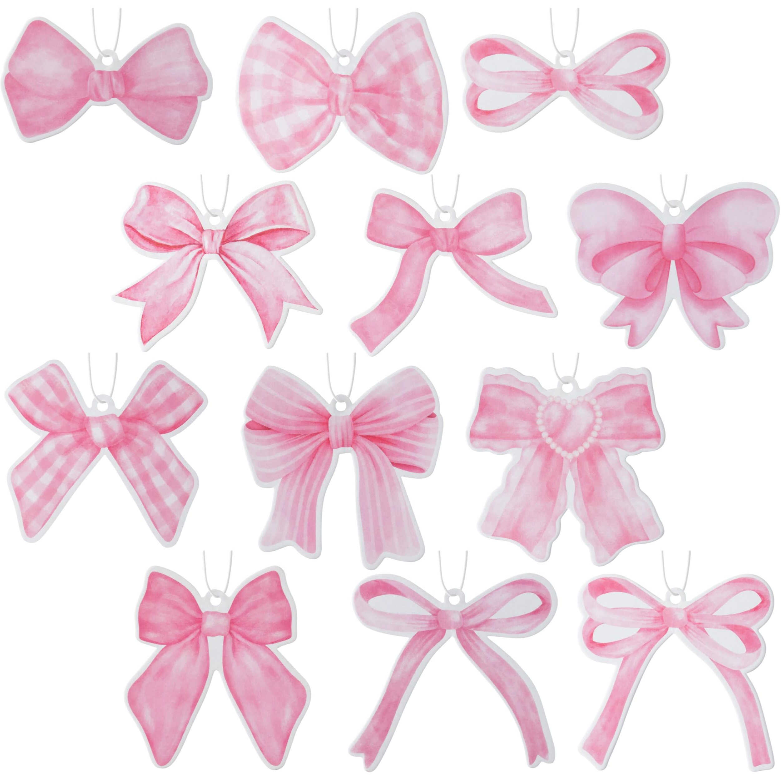 A1Diee 12Pcs Pink Coquette Bow Car Air Freshener Hanging Aesthetic Car Diffuser Ornaments Refresh Air Fragrant Pendant Car Interior With Essential Oils Gift Set Long-Lasting For Car Accessories Decor