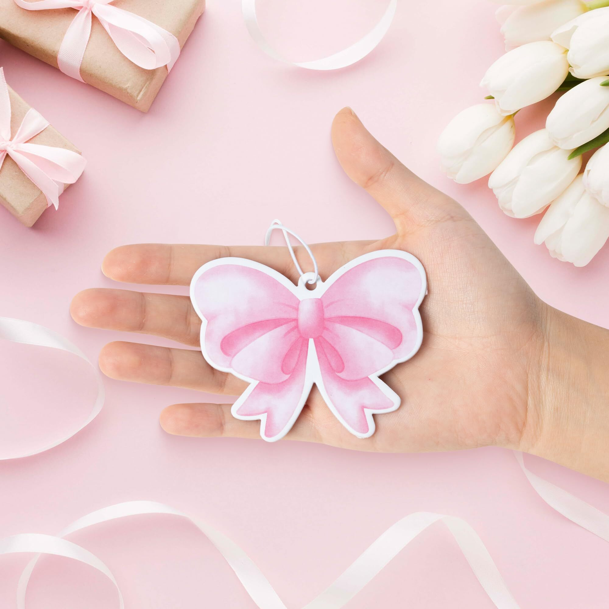 A1Diee 12Pcs Pink Coquette Bow Car Air Freshener Hanging Aesthetic Car Diffuser Ornaments Refresh Air Fragrant Pendant Car Interior With Essential Oils Gift Set Long-Lasting For Car Accessories Decor