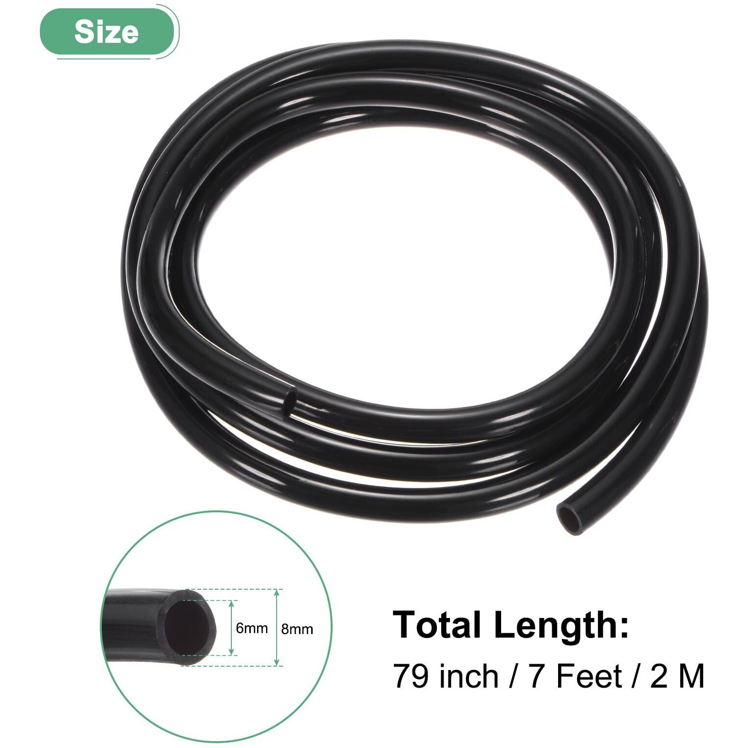 M Meterxity Tubing Carburetor Fuel Vent Line, 6Mm(0.24"") Id 8Mm(0.31"") Od 2M(7') Long Polyurethane Gas Oil Tube For Atv/Go Kart/Dirt Bike, Universal Petrol Pipe Replacement [Black]