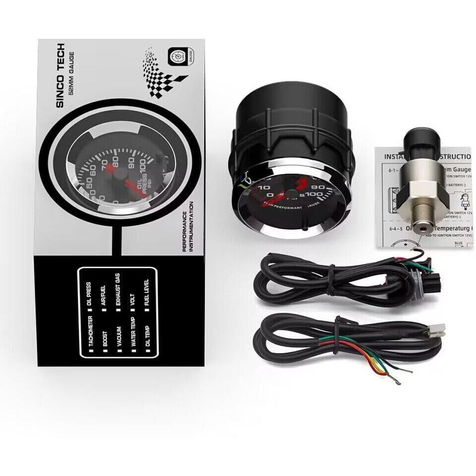 Sinco Tech 2'' 52Mm With Oil Pressure Gauge Sensor Kit Car Meter (Oil Pressure)