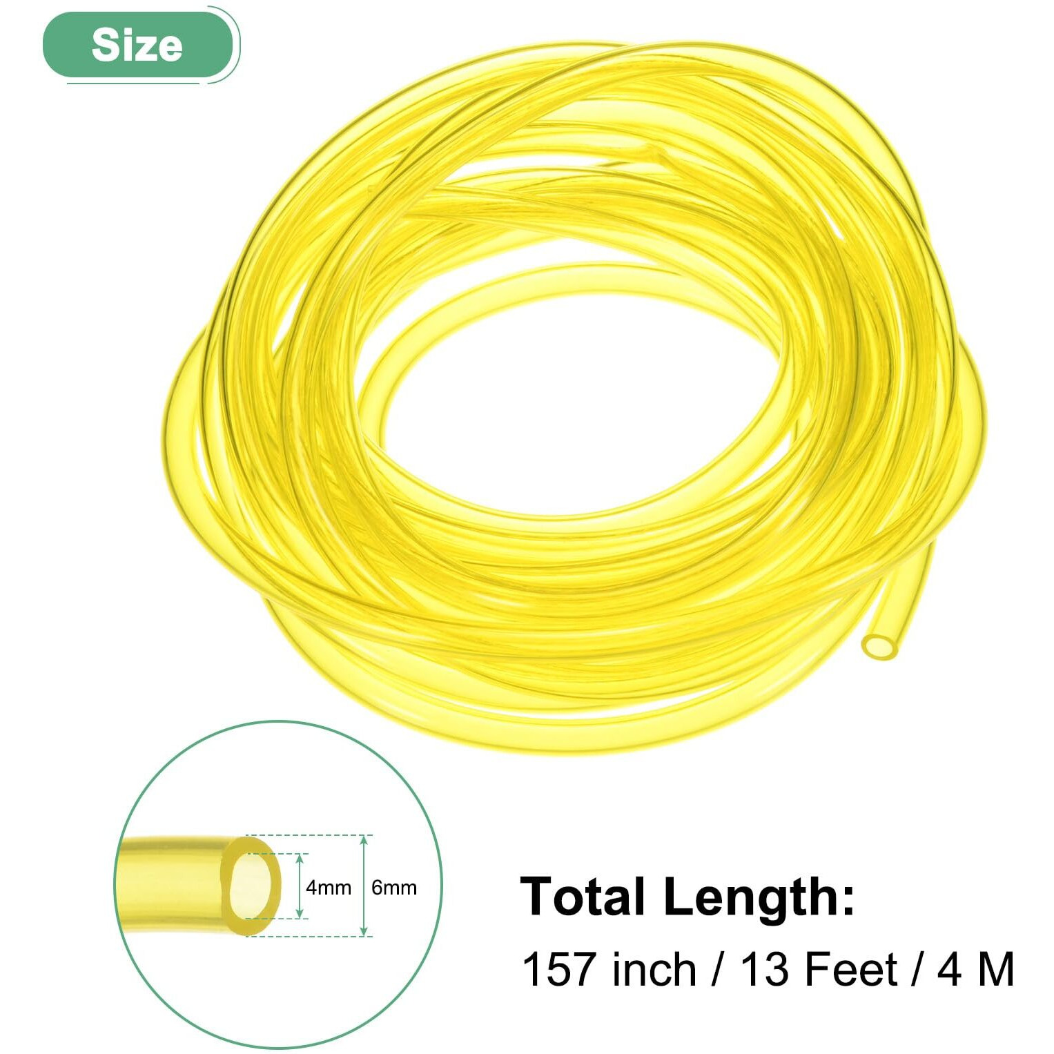 M Meterxity Tubing Carburetor Fuel Vent Line, 4Mm(0.16"") Id 6Mm(0.24"") Od 4M(13') Long Polyurethane Gas Oil Tube For Atv/Go Kart/Dirt Bike, Universal Petrol Pipe Replacement [Yellow]