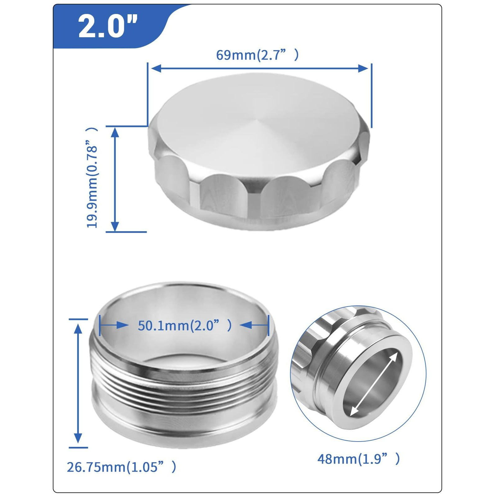 Id 2""/50.8Mm Weld Gas Cap Universal Aluminum Alloy Fuel Cap With Weld On Filler Neck Oil Tank Cap For Automotive And Industrial Applications
