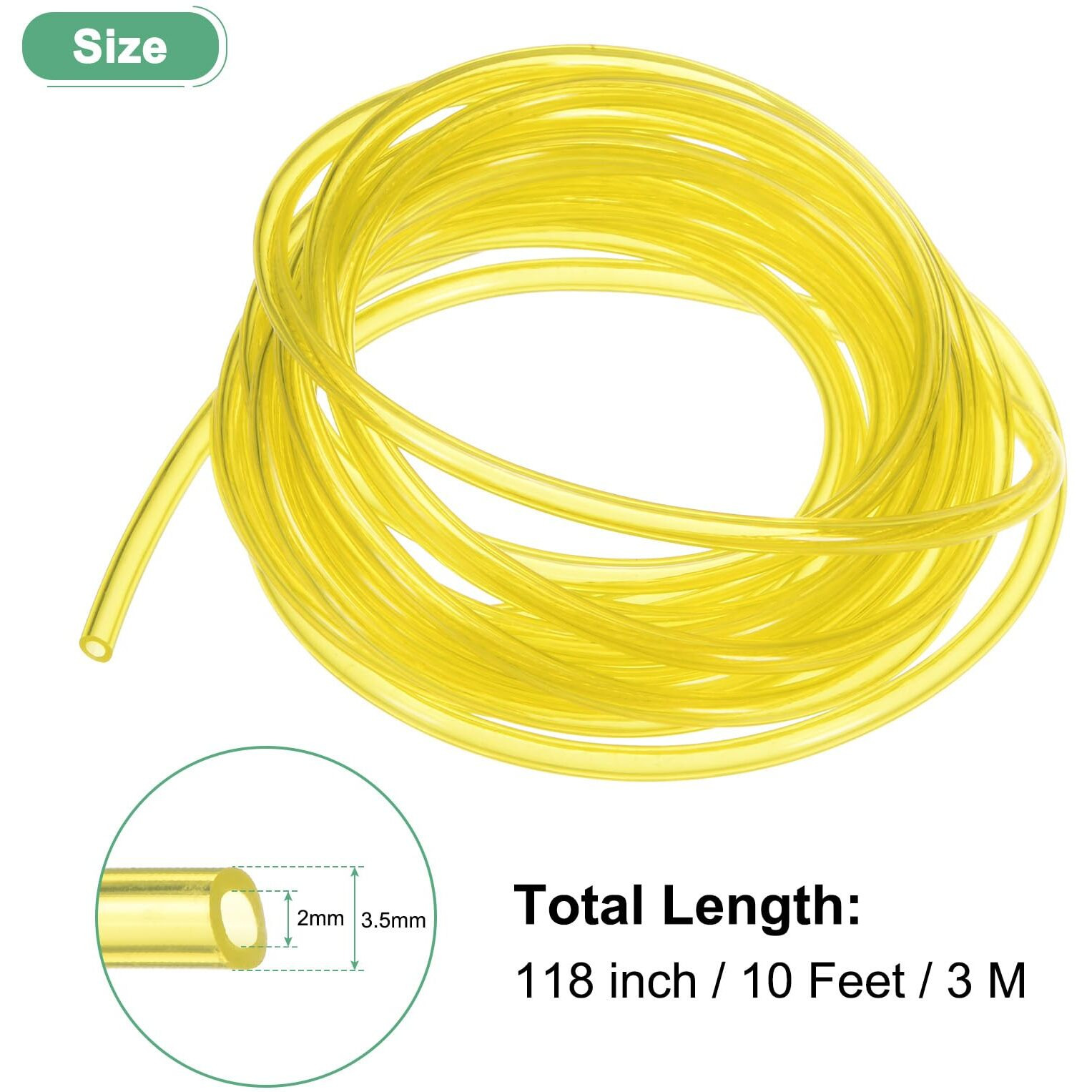 M Meterxity Tubing Carburetor Fuel Vent Line, 2Mm(0.08"") Id 3.5Mm(0.14"") Od 3.0M(10') Long Polyurethane Gas Oil Tube For Atv/Go Kart/Dirt Bike, Universal Petrol Pipe Replacement [Yellow]
