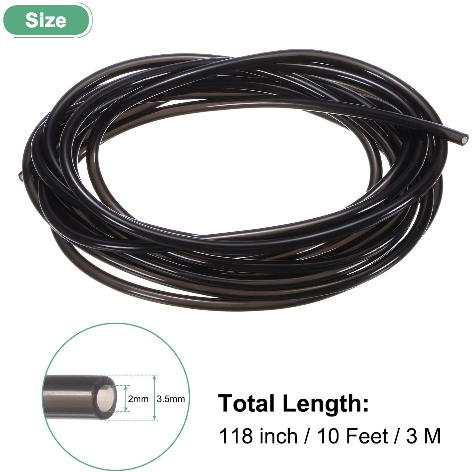 M Meterxity Tubing Carburetor Fuel Vent Line, 2Mm(0.08"") Id 3.5Mm(0.14"") Od 3.0M(10') Long Polyurethane Gas Oil Tube For Atv/Go Kart/Dirt Bike, Universal Petrol Pipe Replacement [Black]