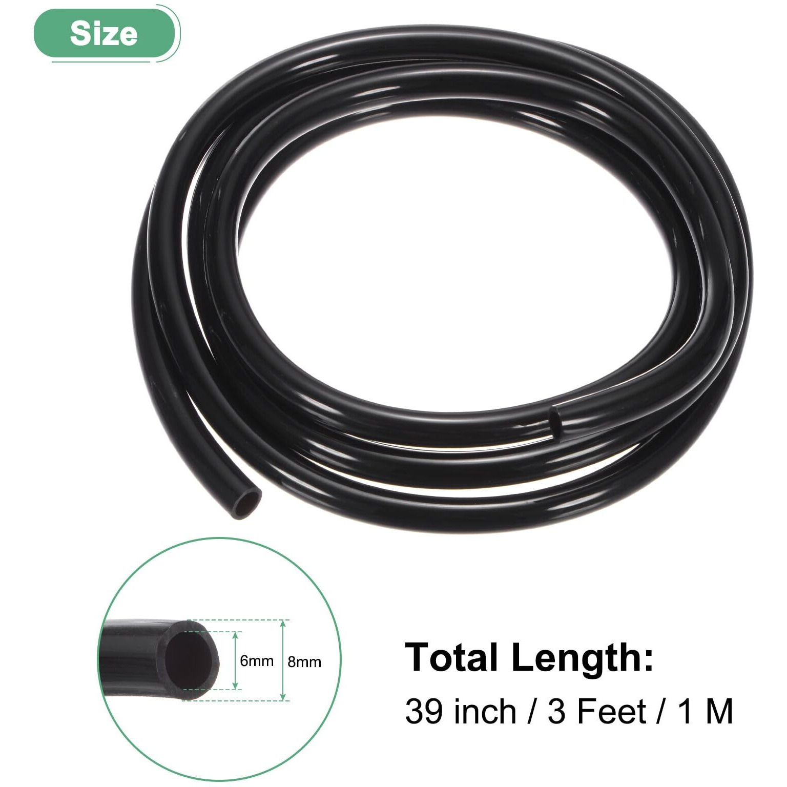 M Meterxity Tubing Carburetor Fuel Vent Line, 6Mm(0.24"") Id 8Mm(0.31"") Od 1M(3') Long Polyurethane Gas Oil Tube For Atv/Go Kart/Dirt Bike, Universal Petrol Pipe Replacement [Black]