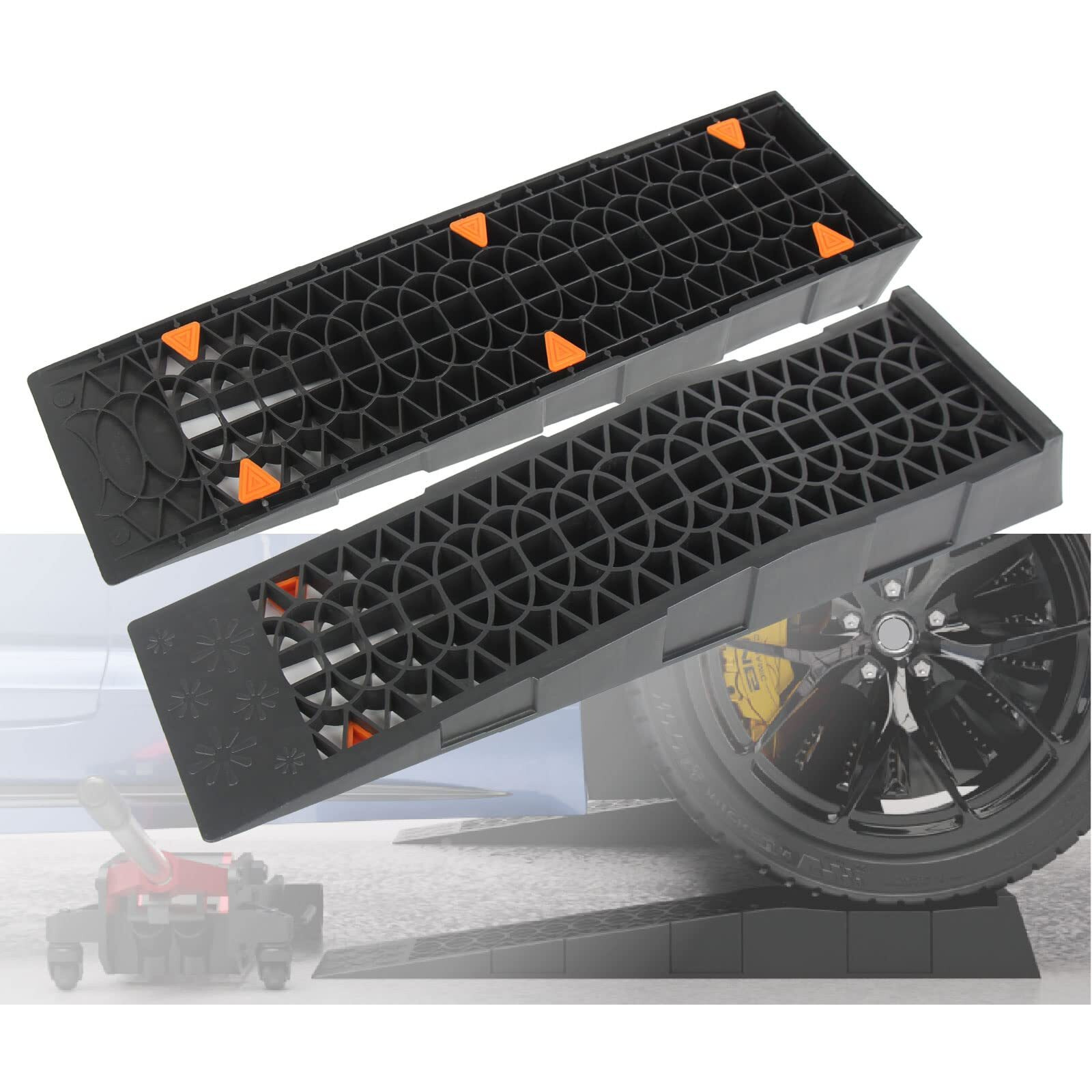 Ouleme Low Profile Car Service Ramp With Anti-Slip Blocks, Oil Changes& Maintenance, 2-1/2"" Lifting Height, 3 Ton Truck Vehicle 2 Pack