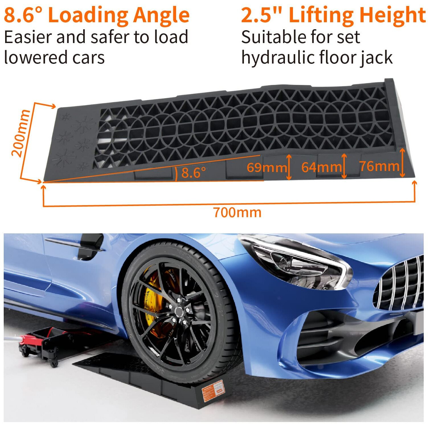 Ouleme Low Profile Car Service Ramp With Anti-Slip Blocks, Oil Changes& Maintenance, 2-1/2"" Lifting Height, 3 Ton Truck Vehicle 2 Pack