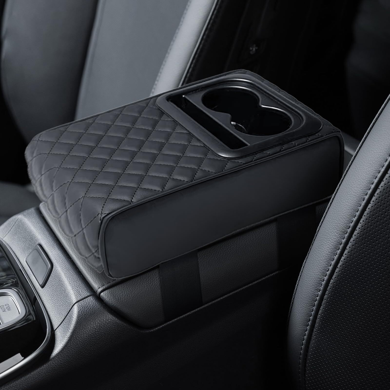 Soekavia Car Center Console Cover, Upgraded Memory Foam Car Armrest Cushion With Cup Holder & Phone Holder, Middle Console Cover Arm Rest Box Pad Car Interior Accessories For Most Vehicles