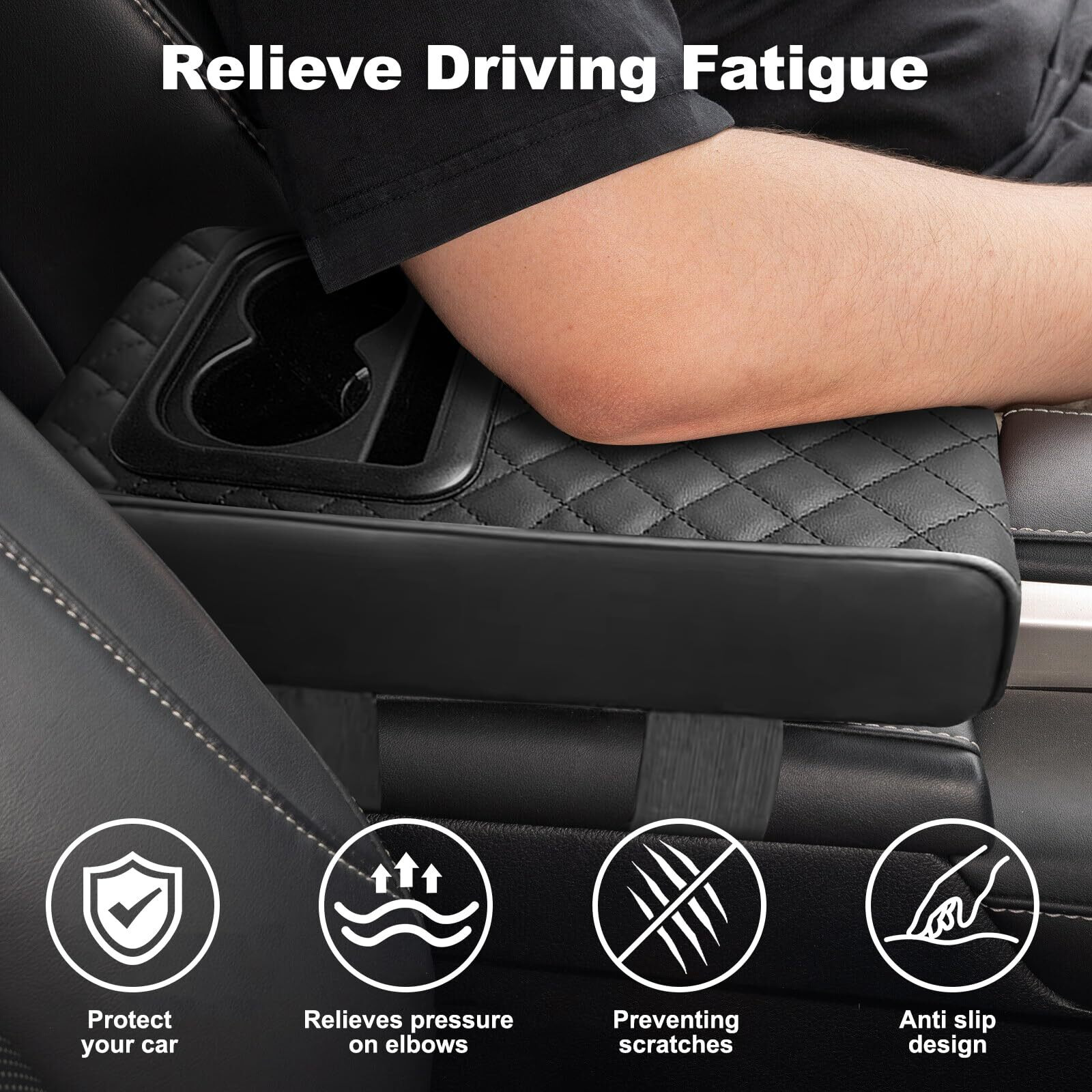 Soekavia Car Center Console Cover, Upgraded Memory Foam Car Armrest Cushion With Cup Holder & Phone Holder, Middle Console Cover Arm Rest Box Pad Car Interior Accessories For Most Vehicles