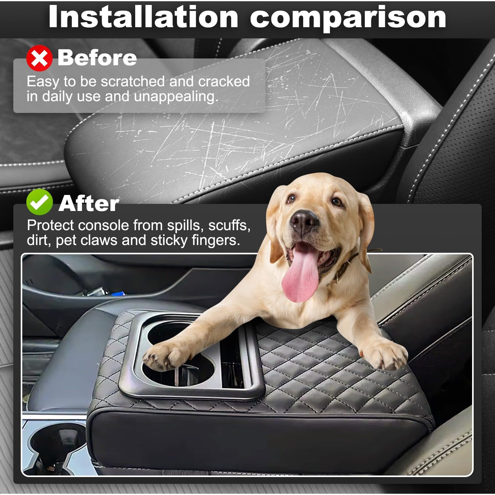 Soekavia Car Center Console Cover, Upgraded Memory Foam Car Armrest Cushion With Cup Holder & Phone Holder, Middle Console Cover Arm Rest Box Pad Car Interior Accessories For Most Vehicles