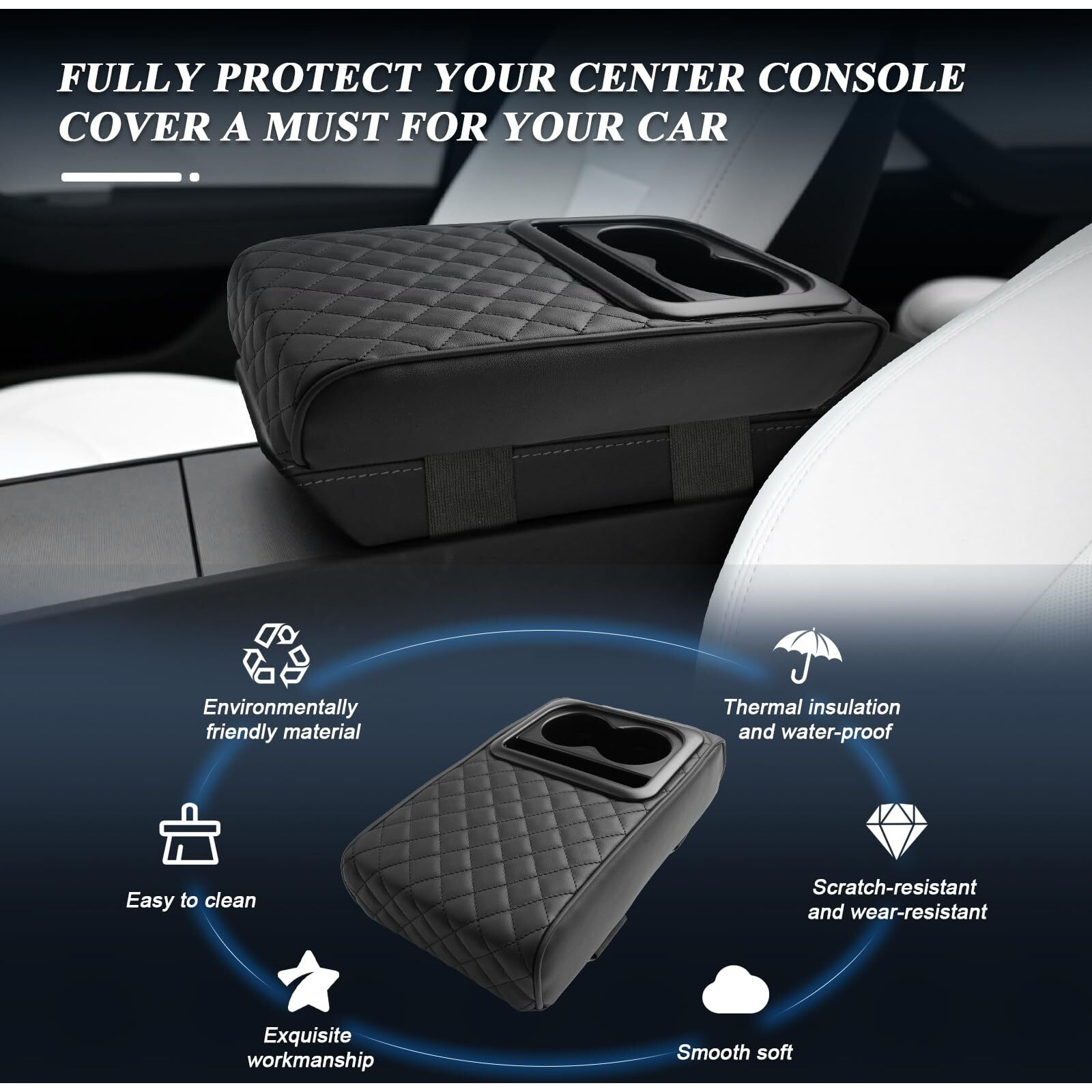 Bibibo Auto Center Console Armrest Pillow Arm Rest Cover Memory Foam Car Armrest Cushion With Cup Holder & Phone Holder Car Interior Accessories Armrest Booster Cushion Universal For Most Car