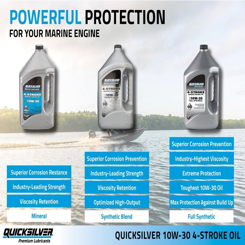Quicksilver 10W-30 4-Stroke Full Synthetic Marine Engine Oil, 1 Quart