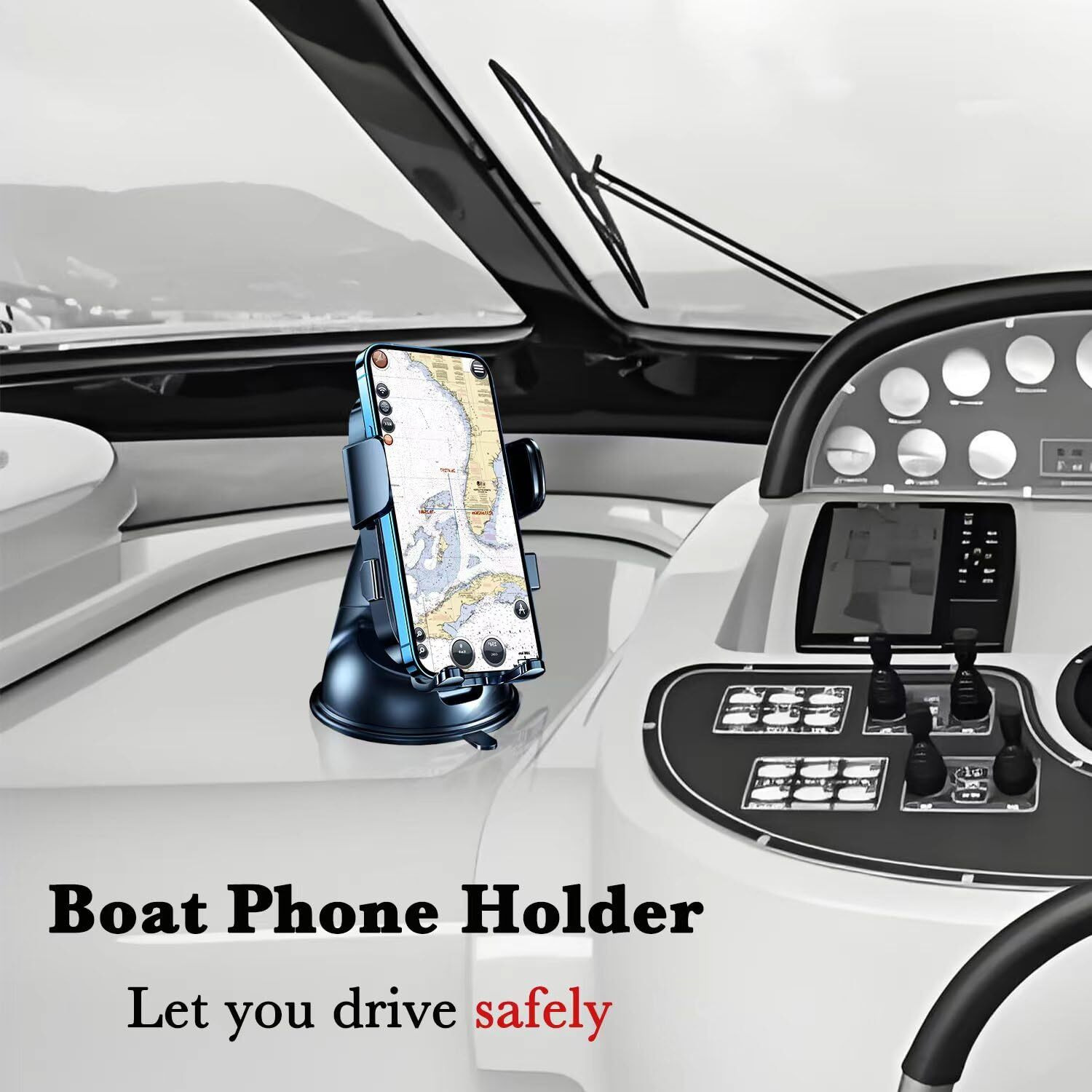 Boat Phone Holder, Suction Cup Boats Cell Phone Holder Marine, Boating Phone Mount Dashboard, Heavy Duty Boat Stand For Kayak Sailing Marine Marina For Iphone Samsung Google All Smartphones(2Pcs)