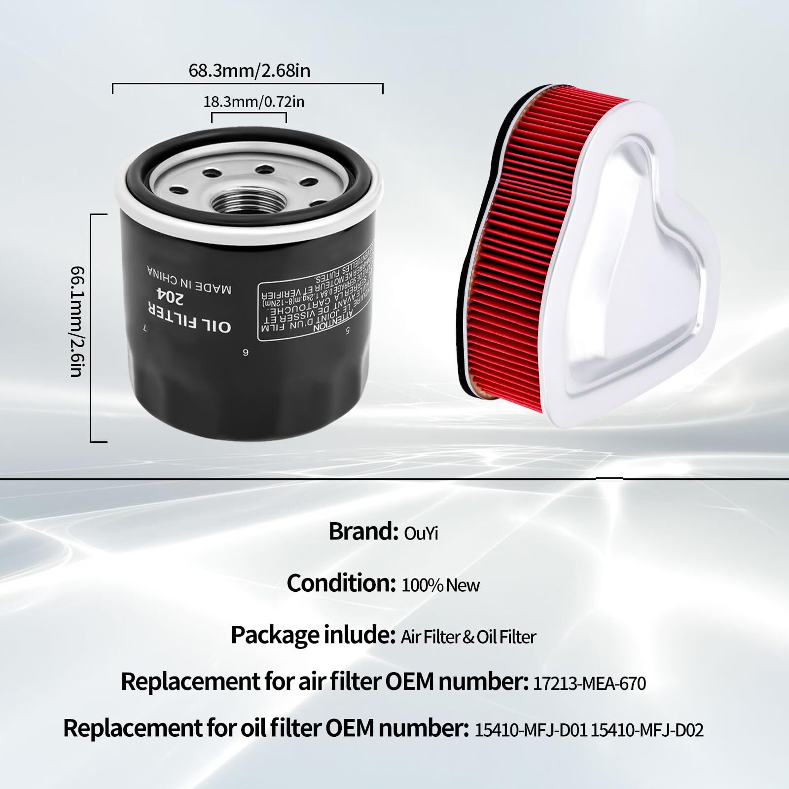 Motorcycle Air Filter & Oil Filter Compatible With Honda Vtx1300C Vtx1300R 2004-2009 Vtx1300T 2008-2009 Vtx1300S 2004-2008 Vtx1300S Retro Sc52 2003-2007