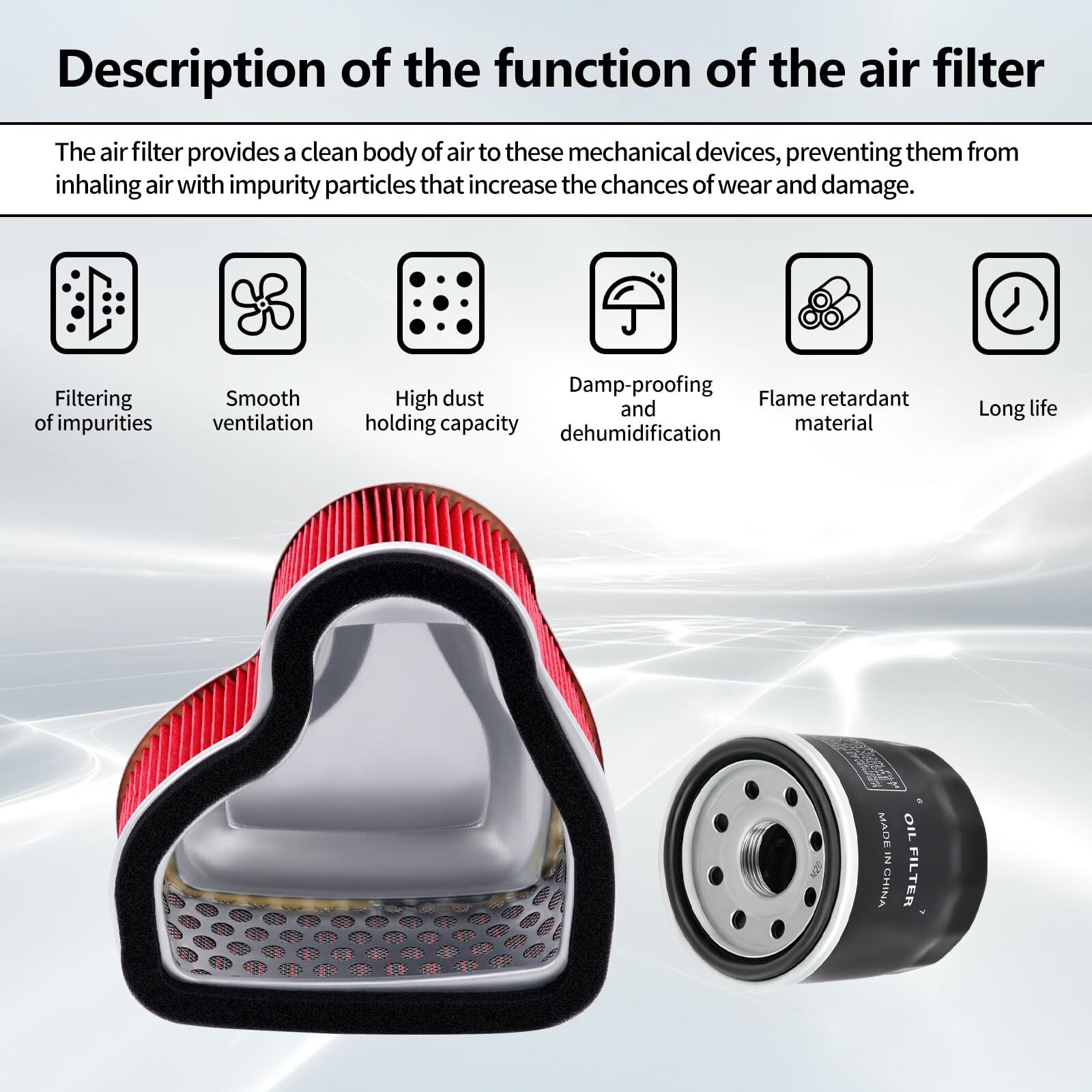 Motorcycle Air Filter & Oil Filter Compatible With Honda Vtx1300C Vtx1300R 2004-2009 Vtx1300T 2008-2009 Vtx1300S 2004-2008 Vtx1300S Retro Sc52 2003-2007