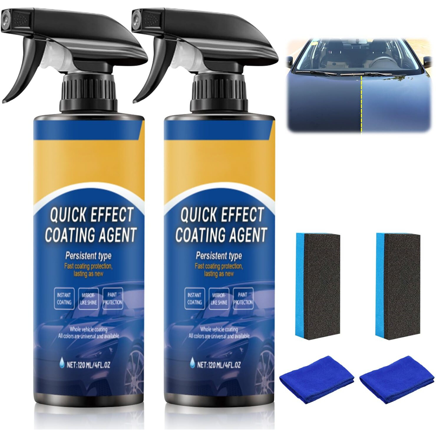 Diinou 2Pcs Advanced Car Quick-Acting Coating Agent Spray, Car Coating Spray, 2025 New Quick Effective Coating Spray,Car Scratch Wax Polish Spray Waterless Wash, Oil Film Emulsion Glass Cleaner