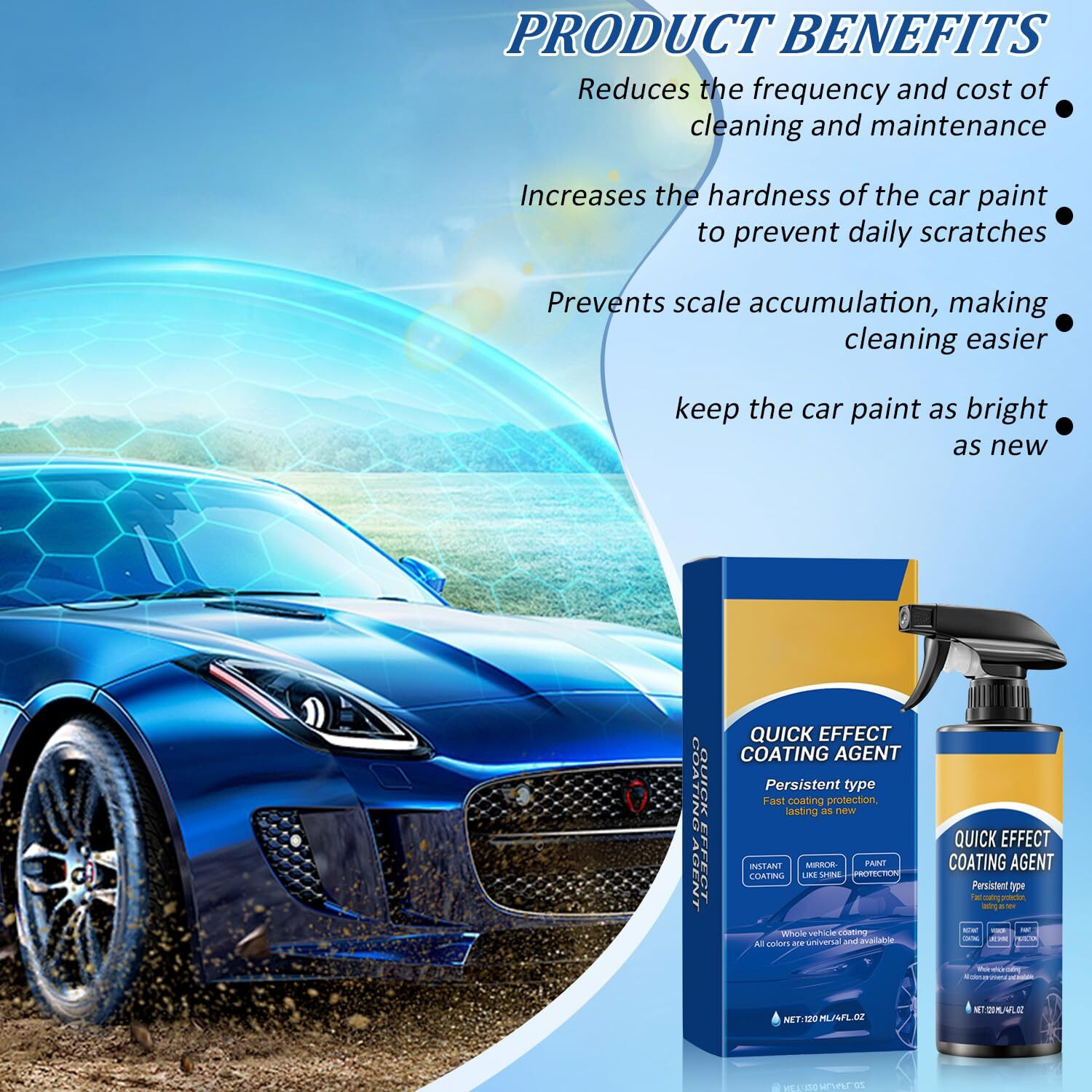 Diinou 2Pcs Advanced Car Quick-Acting Coating Agent Spray, Car Coating Spray, 2025 New Quick Effective Coating Spray,Car Scratch Wax Polish Spray Waterless Wash, Oil Film Emulsion Glass Cleaner