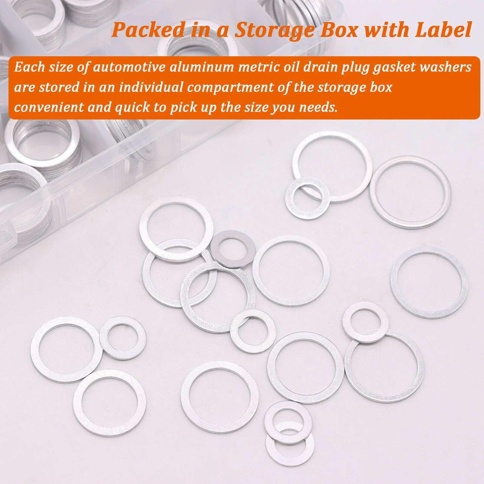 Seamaka 580Pcs Oil Crush Washer,18 Sizes Oil Drain Plug Gaskets Assortment Kit,Automotive Aluminum Drain Plug Washer M6 M8 M10 M12 M14 M16 M18 M20 M22 M24