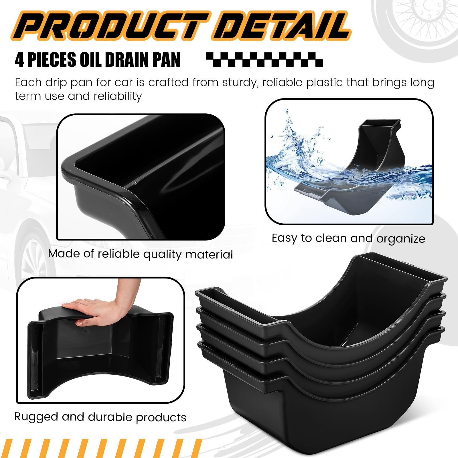 Gisafai 4 Pieces Oil Drain Pan For Wheels Plastic Truck And Trailer Wheel Pan Reusable Oil Drip Tool For Wheels(Black)