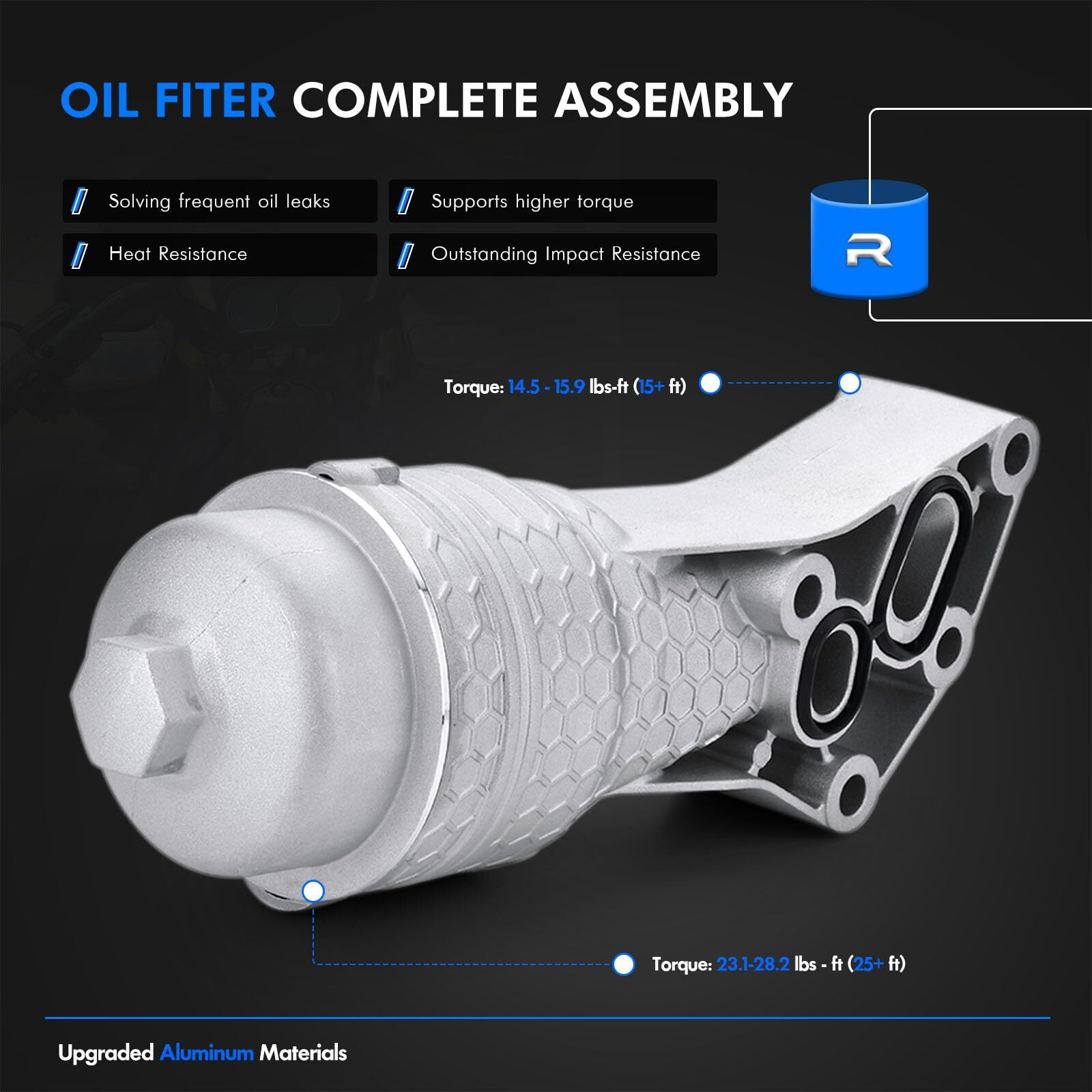 26300-3Laa0 Oil Filter Complete Assembly Aluminum Fits Hyundai Palisade 20-24 Genesis G80 17-20 Fits Kia Cadenza Sedona Sorento 17-21 Telluride 20-24 Oil Filter  26345-3Ckb0 Cap  26350-3C701
