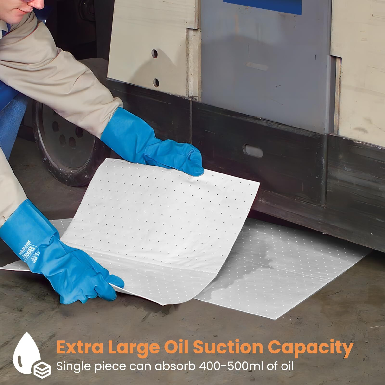 Smaafit Oil-Only Absorbent Pads 17.5"" X 13.5"" Heavyweight Oil Absorbing Mats, 50Pcs White Oil Absorbent Mat Pads For Absorbing Protecting Home Garage Basement, 24Oz/Pad