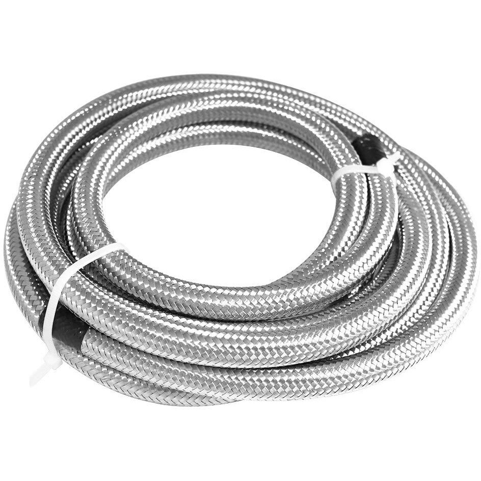 12Ft Fuel Line 6An Braided Oil Stainless Steel Fuel Hose W/ 6 Pcs An6 Hose Compatible For Kit (Silver + 6Pcs)