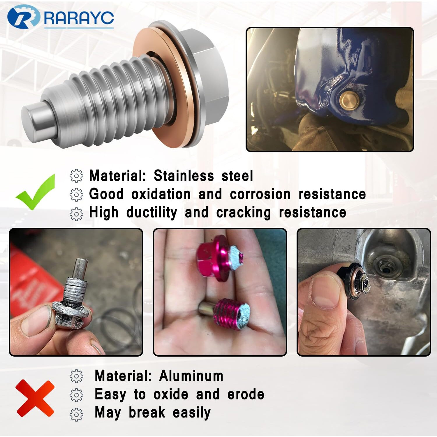 M12 X 1.75 Magnetic Oil Drain Plug Stainless Steel With Crush Washer Gasket For Chevy, Gmc, Buick And Cadillac