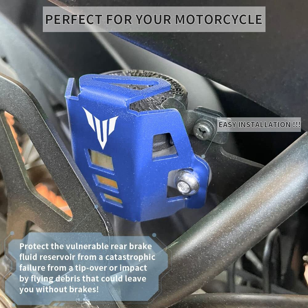 Mokiton Rear Brake Fluid Reservoir Oil Tank Cap Guard Cover Compatible With Yamaha Mt-10/09/07/03/25 2014-2022 2023 2024 | Master Cylinder Protectors Mt07 Mt09 Mt03 Mt25 Mt10 Accessories (Blue)