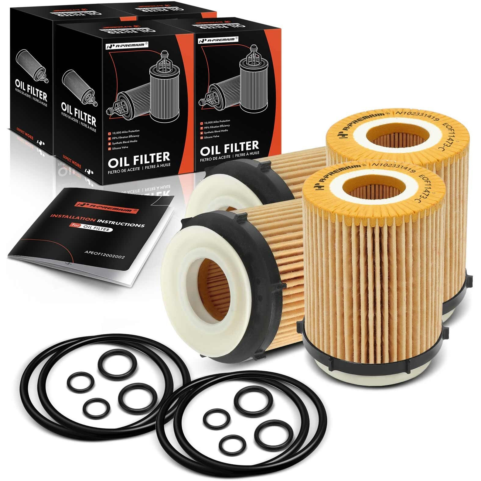 A-Premium 4-Pc 10K Miles Protection Oil Filter Compatible With Mercedes-Benz C300, C350E, E300, E350, Sprinter 1500, Sprinter 2500, Gla250, Glb250, Glc300, Glc350E, Gle350 & Infiniti & Freightliner