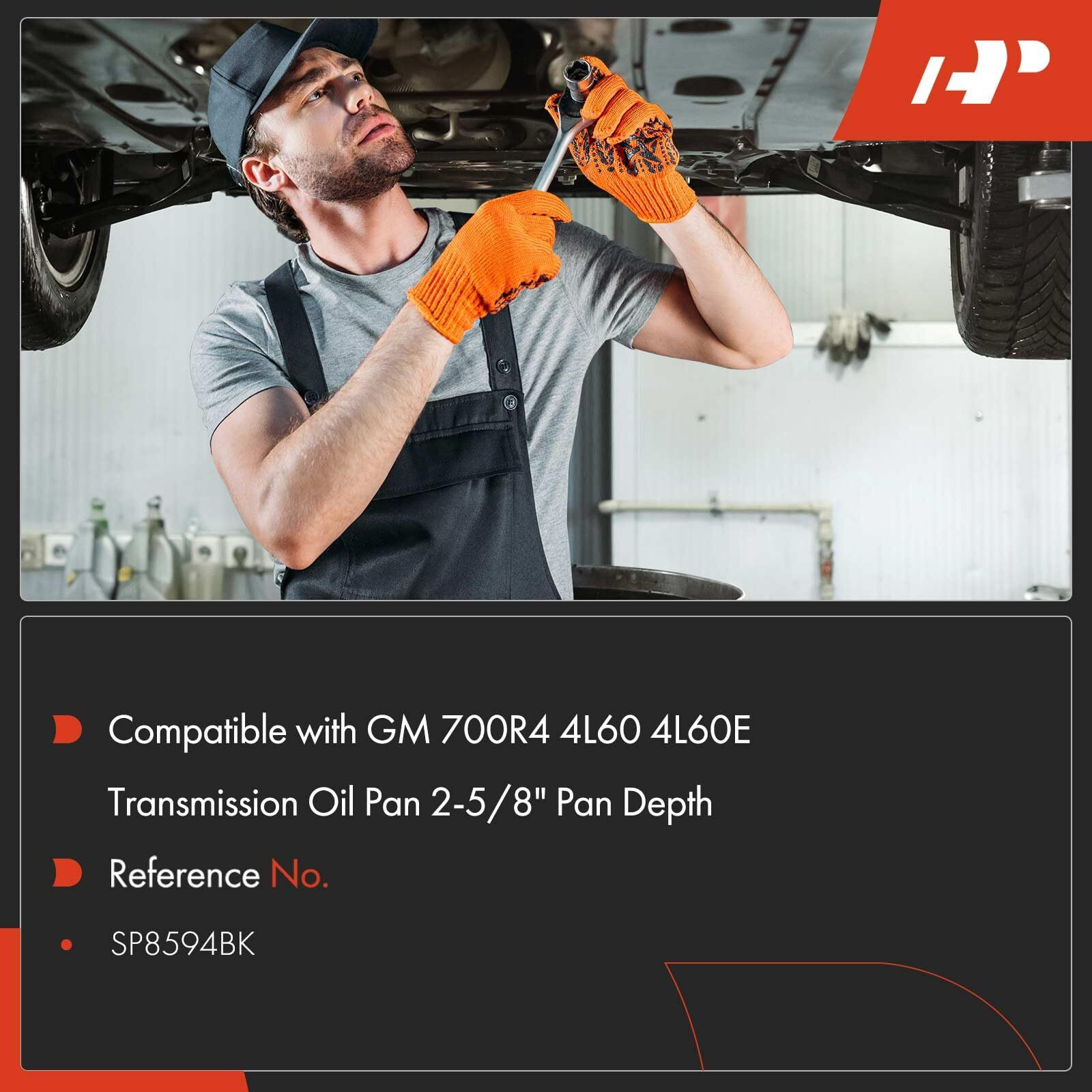 A-Premium Plated Finned Aluminum Transmission Oil Pan, With Drain Plug, Bolts And Gasket, Compatible With Gm 700R4 4L60 4L60E, 2-5/8"" Pan Depth