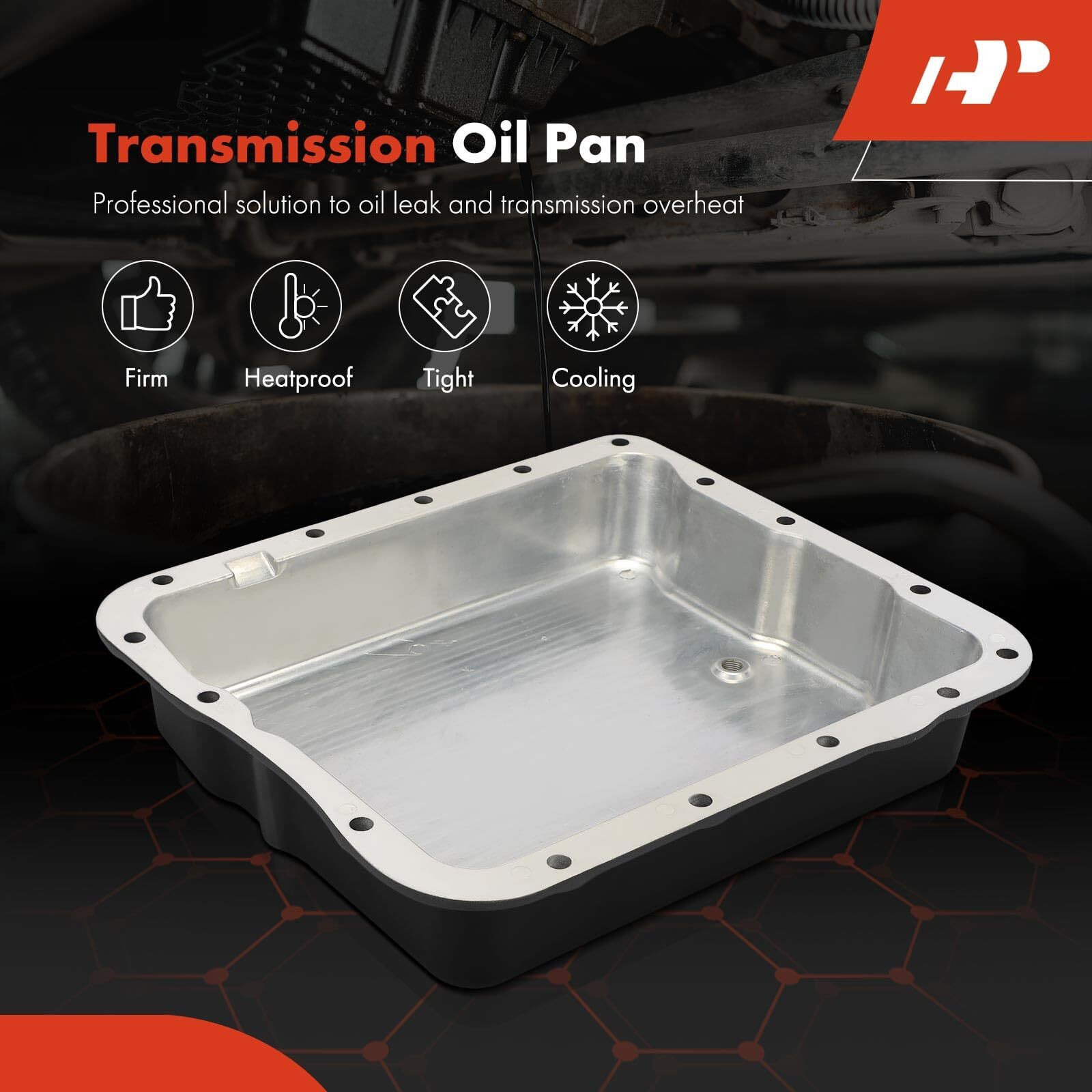 A-Premium Plated Finned Aluminum Transmission Oil Pan, With Drain Plug, Bolts And Gasket, Compatible With Gm 700R4 4L60 4L60E, 2-5/8"" Pan Depth