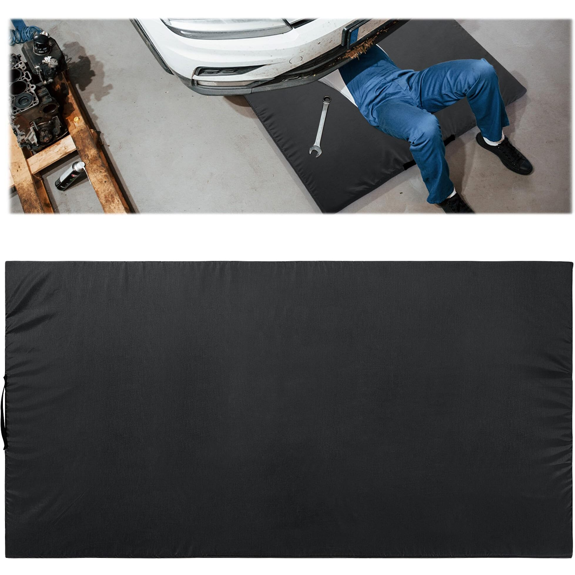 Mabozoo Foldable Mechanic Pad, 36 X 60 Inch Roll Up Work Pad Oil Spill Mat With Machine Cover, Garage Floor Mat Driveway Cushion Pit Cushion For Working Under Car(Black)